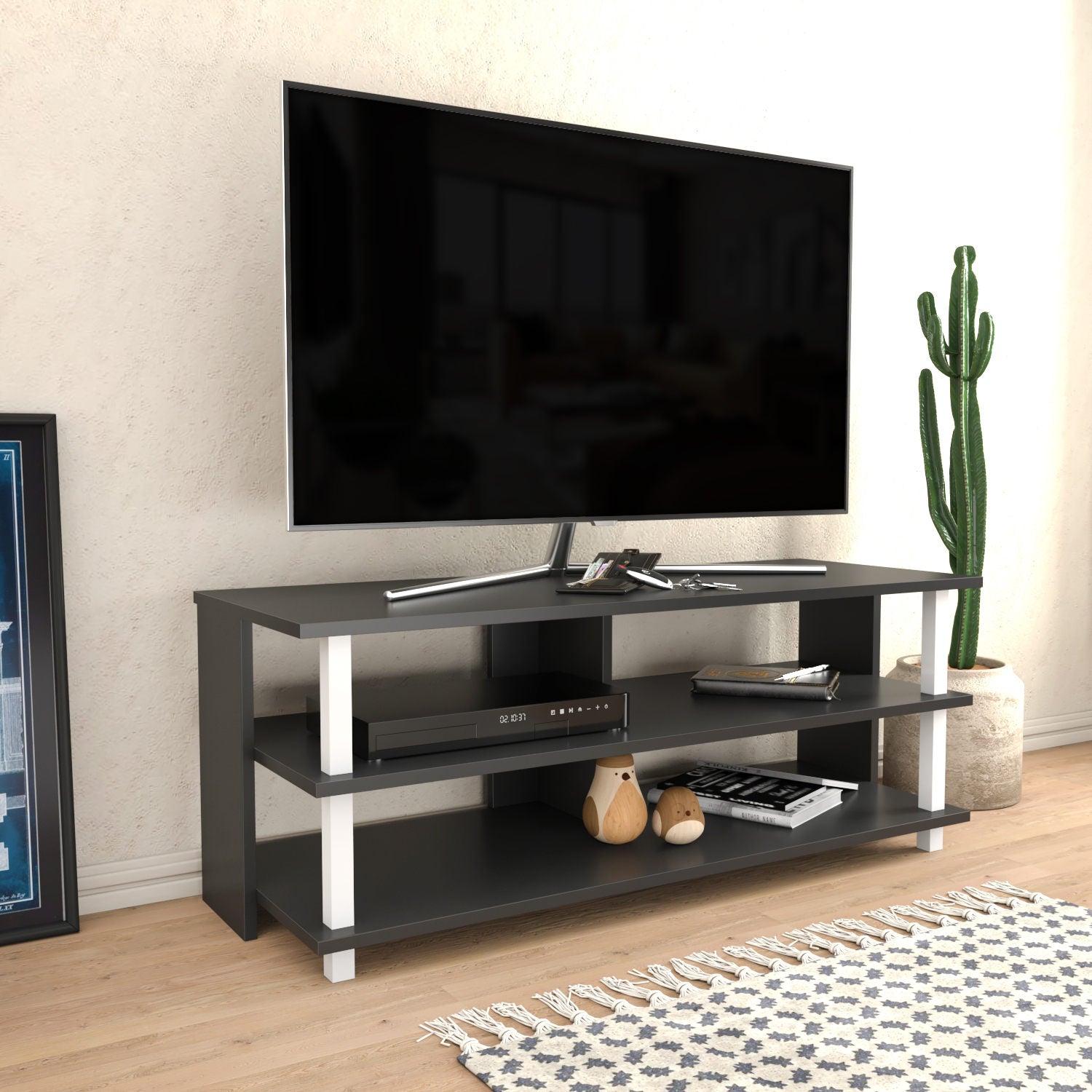 Móvel de TV elegante, 120 cm, branco e antracite | Painel de partículas 100% revestido de melamina, 18 mm de espessura | Design moderno para salas de estar e espaços de entretenimento
