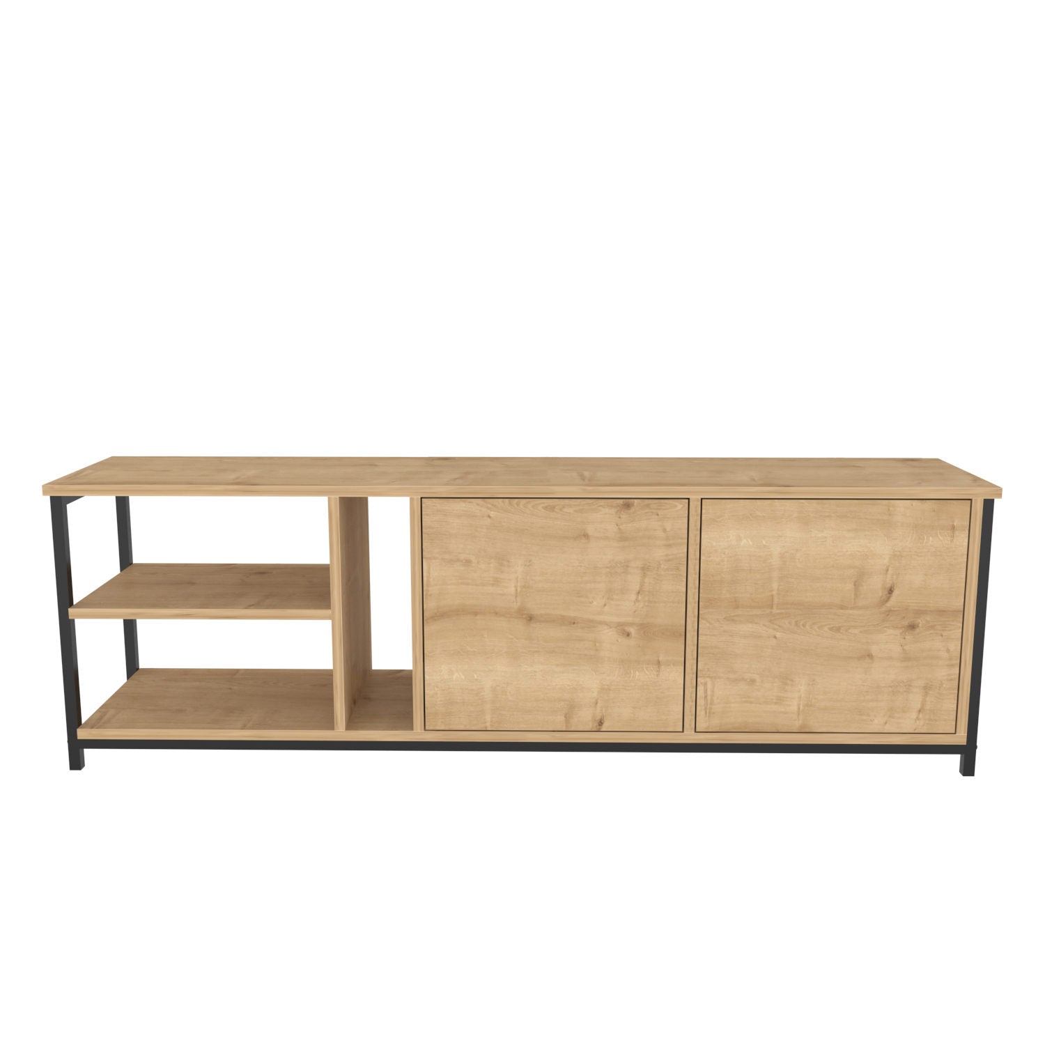 Móvel de TV industrial, preto e carvalho, 160 x 35,3 x 50,8 cm | Painel de partículas 100% revestido de melamina, 18 mm de espessura | Elegante e funcional para salas de estar modernas