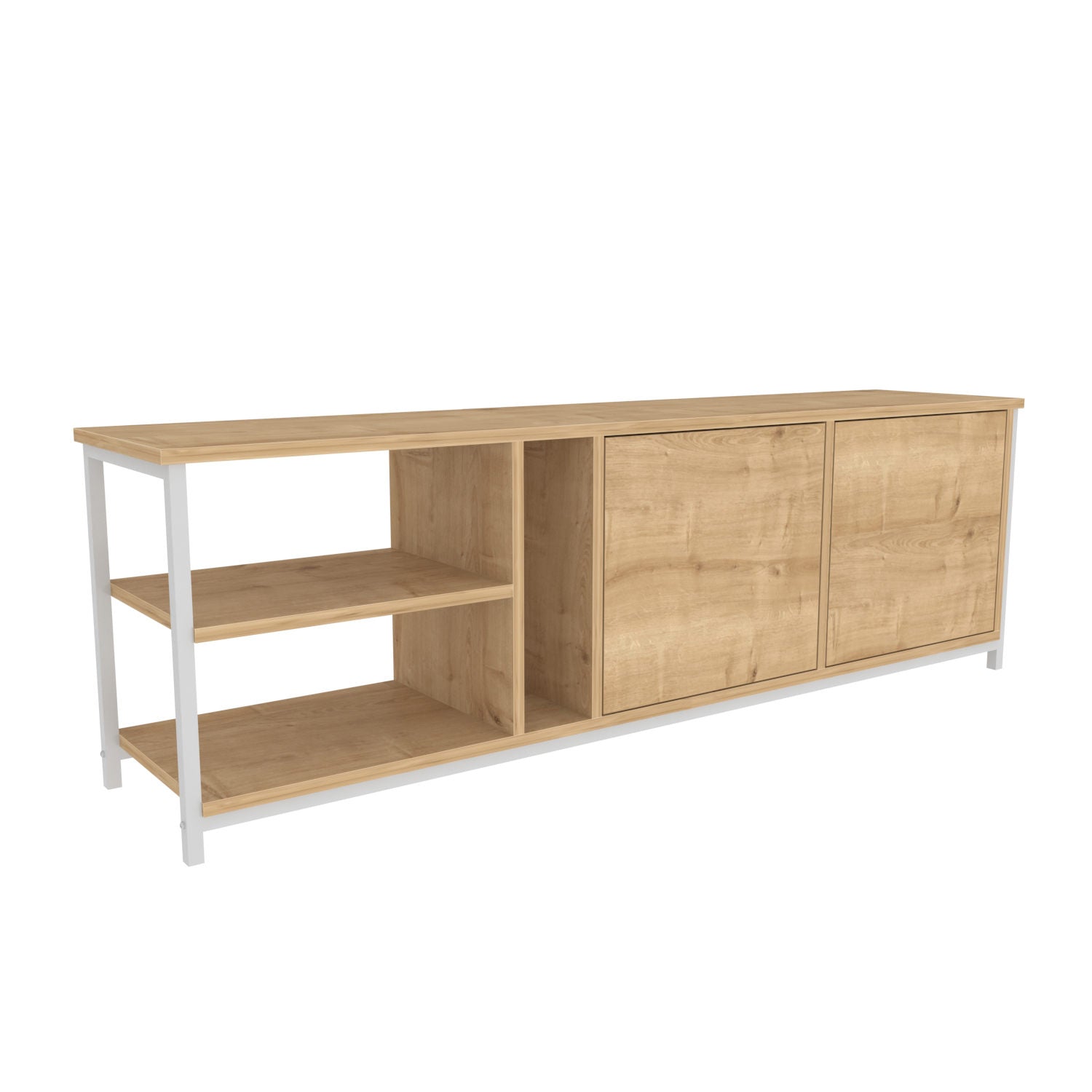 Móvel de TV escandinavo, branco e carvalho, 160 cm x 35,3 cm x 50,8 cm | Painel de partículas 100% revestido de melamina, 18 mm de espessura | Design elegante e funcional para salas de estar modernas
