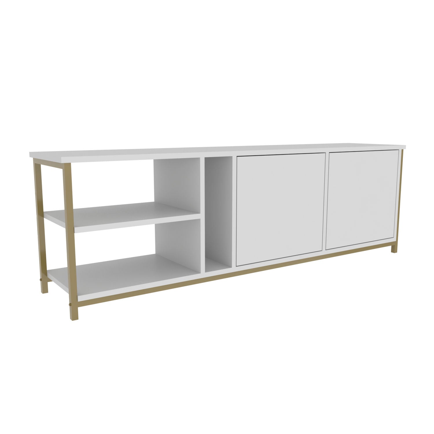 Móvel de TV elegante, branco e dourado, 160 cm x 35,3 cm x 50,8 cm | Painel de partículas 100% revestido de melamina, 18 mm de espessura | Elegante e funcional para salas de estar modernas