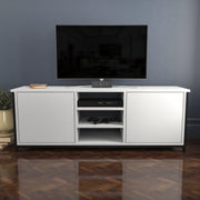 Móvel de TV elegante, preto e branco, 140 cm x 35,3 cm x 50,8 cm | Painel de partículas 100% revestido de melamina, 18 mm de espessura | Design moderno para salas de estar e espaços de entretenimento