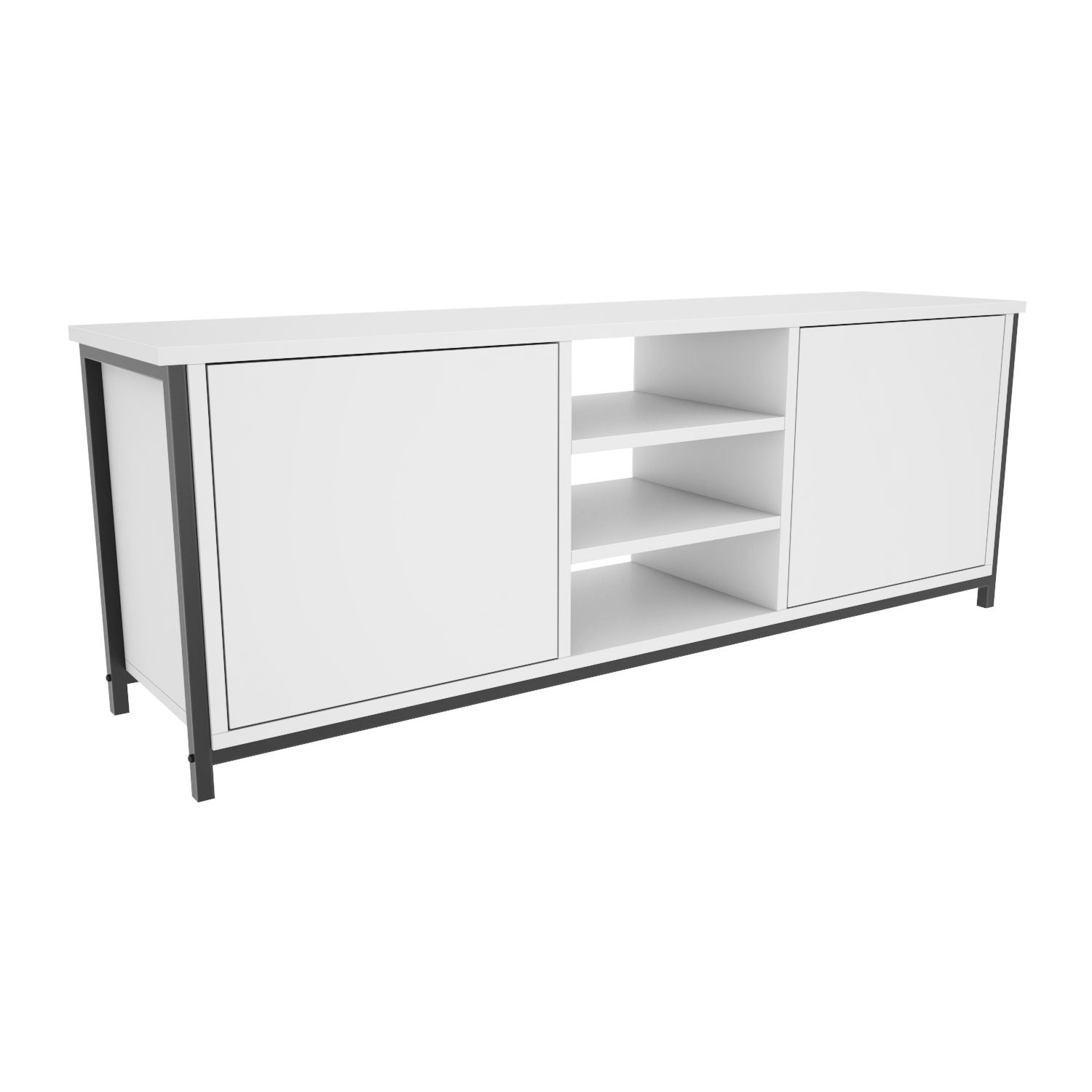 Móvel de TV elegante, preto e branco, 140 cm x 35,3 cm x 50,8 cm | Painel de partículas 100% revestido de melamina, 18 mm de espessura | Design moderno para salas de estar e espaços de entretenimento