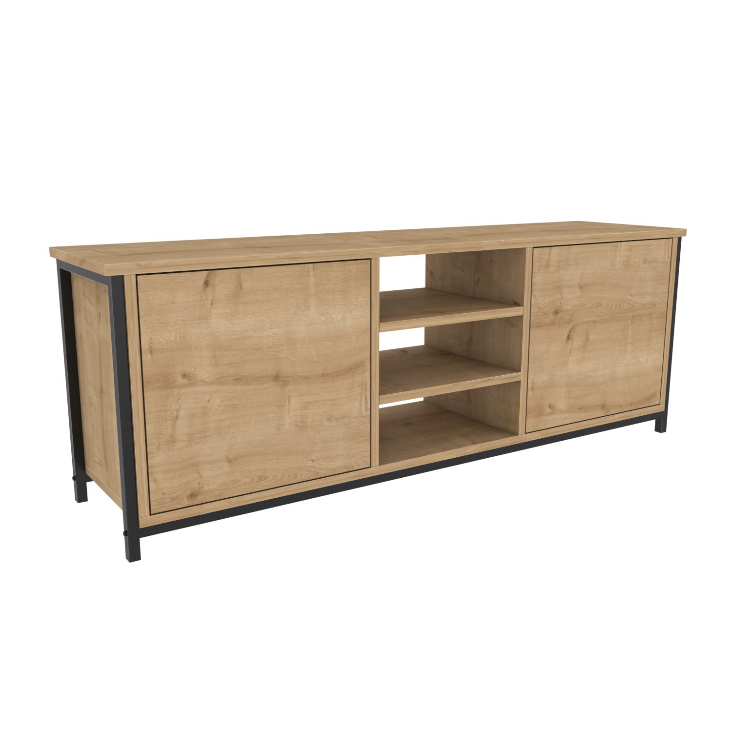 Móvel de TV industrial, carvalho e preto, 140 x 35,3 x 50,8 cm | Painel de partículas 100% revestido de melamina, 18 mm de espessura | Elegante e durável para salas de estar modernas