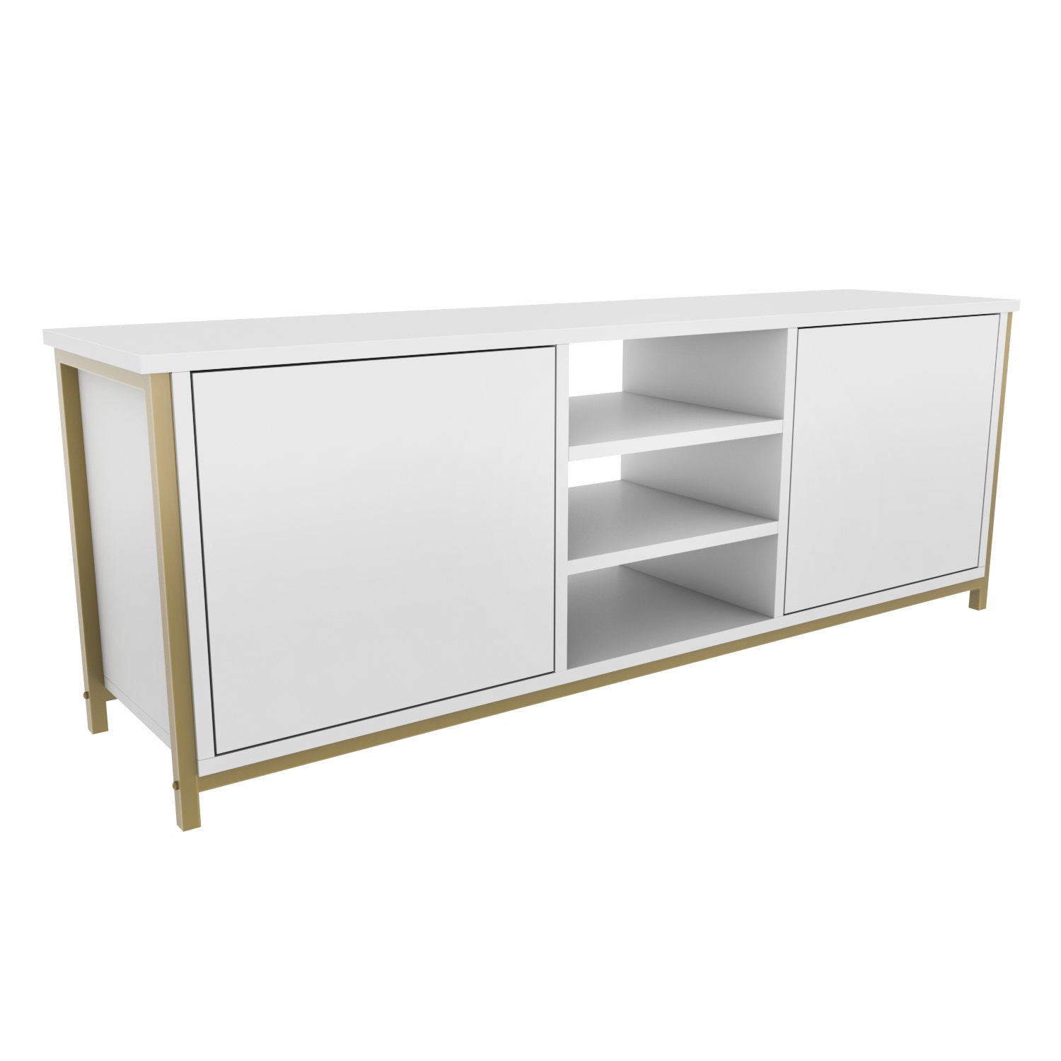 Móvel de TV Glamouroso, Dourado e Branco, 140 x 35,3 x 50,8 cm | Painel de partículas 100% revestido em melamina, 18 mm de espessura | Elegante e funcional para salas de estar modernas