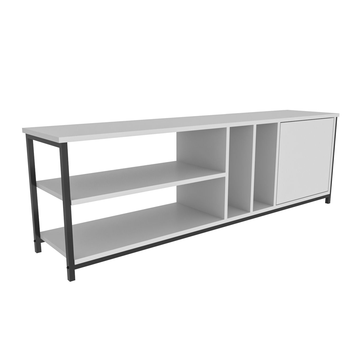 Móvel de TV elegante, preto e branco, 140 cm x 35,3 cm x 50,8 cm | Painel de partículas 100% revestido de melamina, 18 mm de espessura | Design moderno para salas de estar e espaços de entretenimento