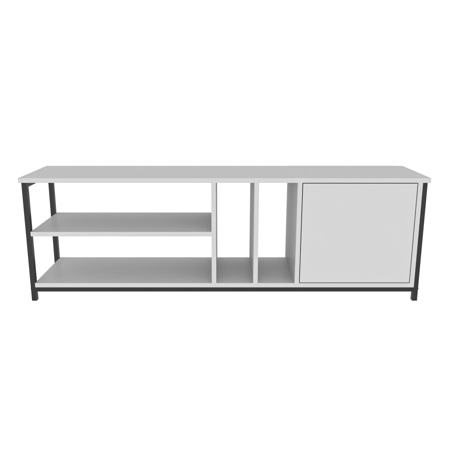 Móvel de TV elegante, preto e branco, 140 cm x 35,3 cm x 50,8 cm | Painel de partículas 100% revestido de melamina, 18 mm de espessura | Design moderno para salas de estar e espaços de entretenimento