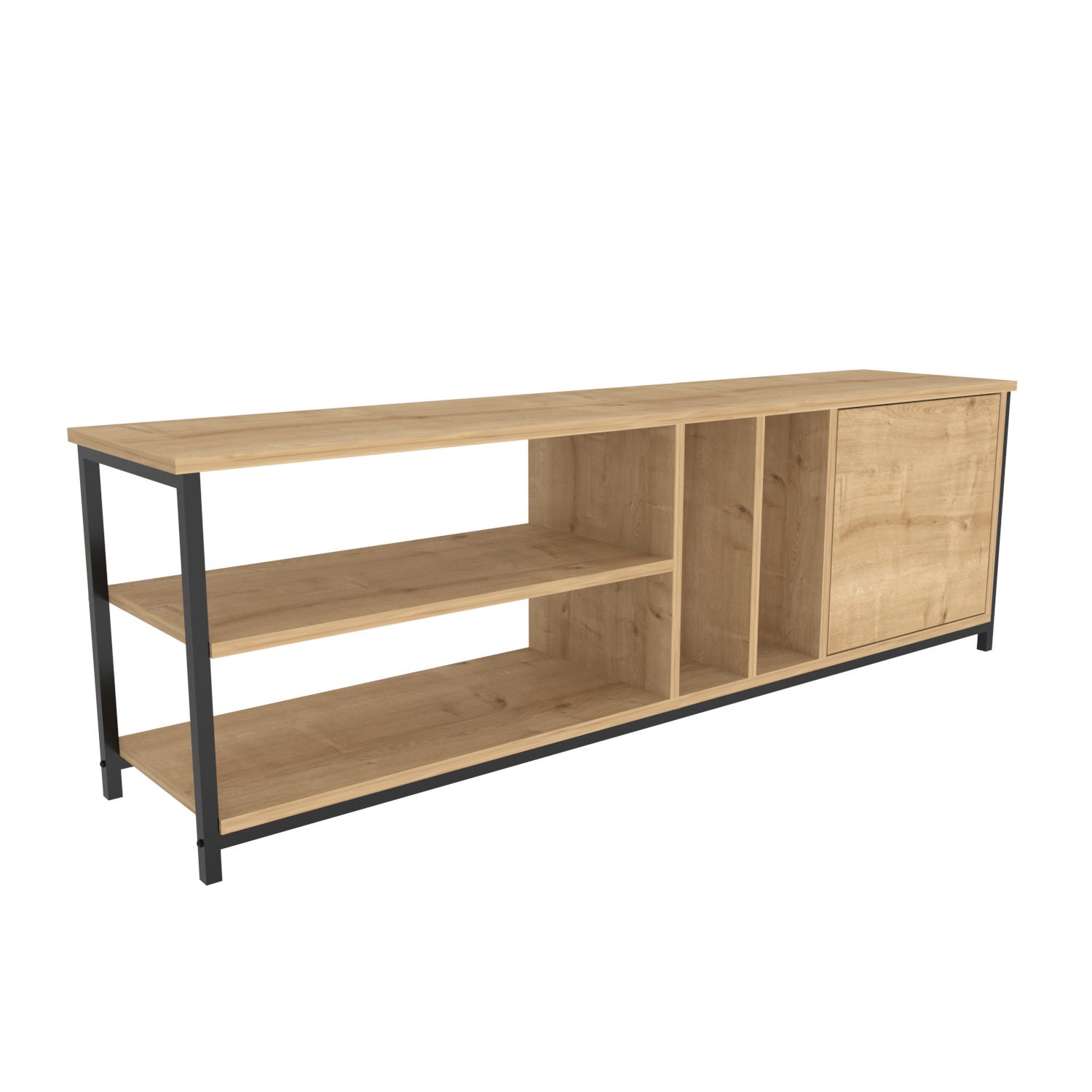 Móvel de TV industrial, preto e carvalho, 140 cm x 35,3 cm x 50,8 cm | Painel de partículas 100% revestido de melamina, 18 mm de espessura | Elegante e durável para salas de estar modernas