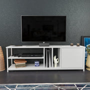 Móvel de TV escandinavo, branco, 140 x 35,3 x 50,8 cm | Painel de partículas 100% revestido de melamina, 18 mm de espessura | Elegante e funcional para salas de estar modernas