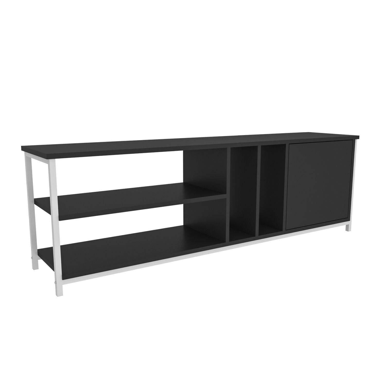 Móvel de TV elegante, branco e antracite, 140 x 35,3 x 50,8 cm | Painel de partículas 100% revestido de melamina, 18 mm de espessura | Design moderno para salas de estar e espaços de entretenimento