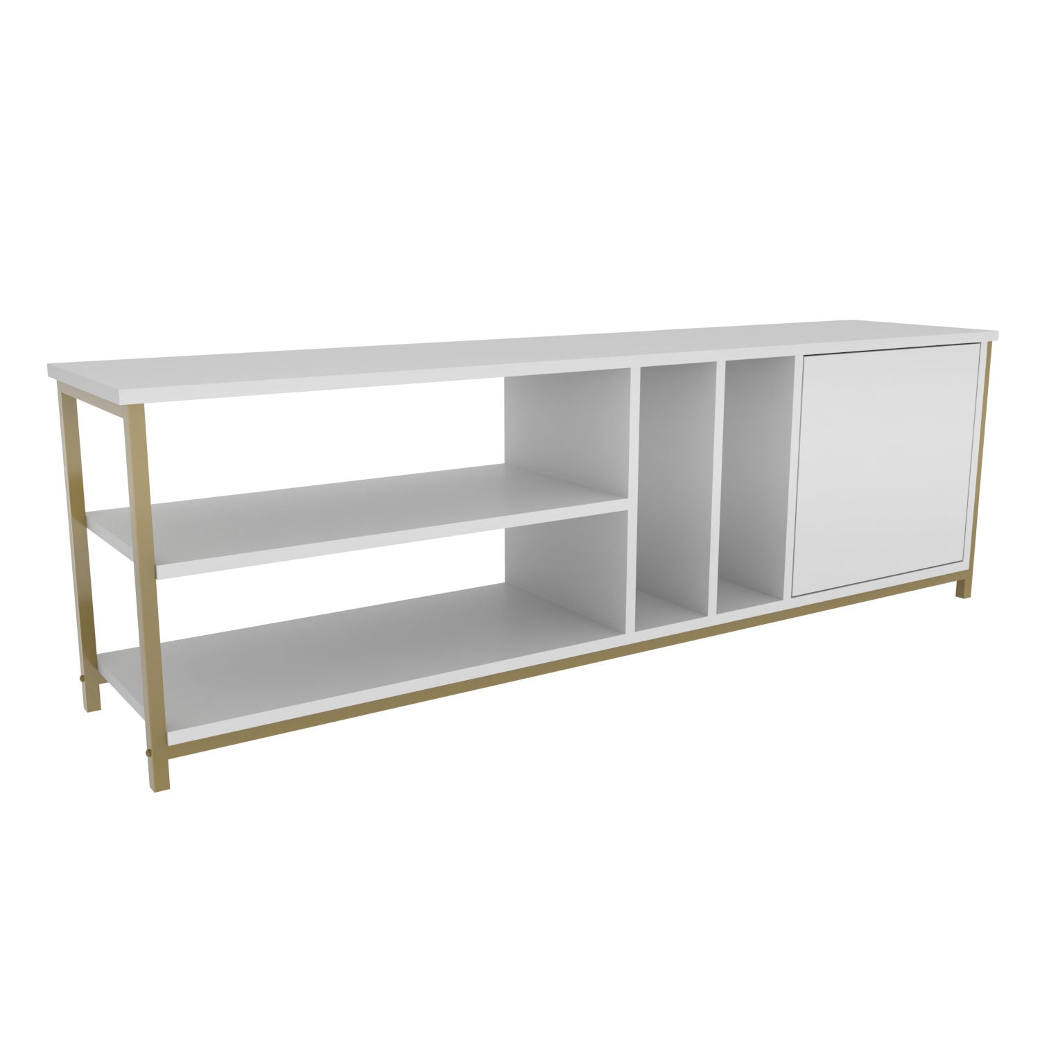 Elegante Móvel de TV dourado e branco, 140 cm x 35,3 cm x 50,8 cm | Painel de partículas 100% revestido de melamina, 18 mm de espessura | Armazenamento elegante para salas de estar modernas