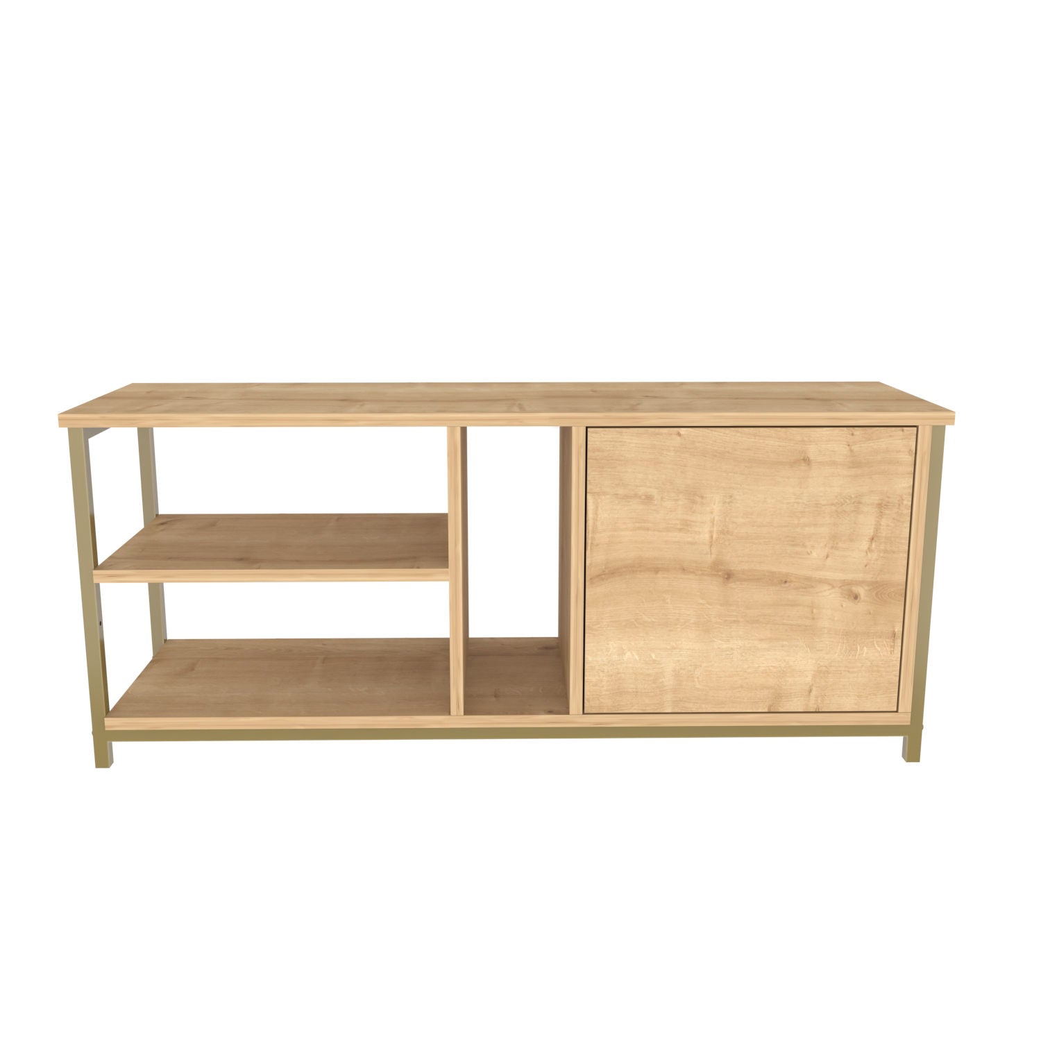 Móvel de TV Glamouroso, Dourado e Carvalho, 120 x 35,3 x 50,8 cm | Painel de partículas 100% revestido em melamina, 18 mm de espessura | Elegante e funcional para salas de estar modernas