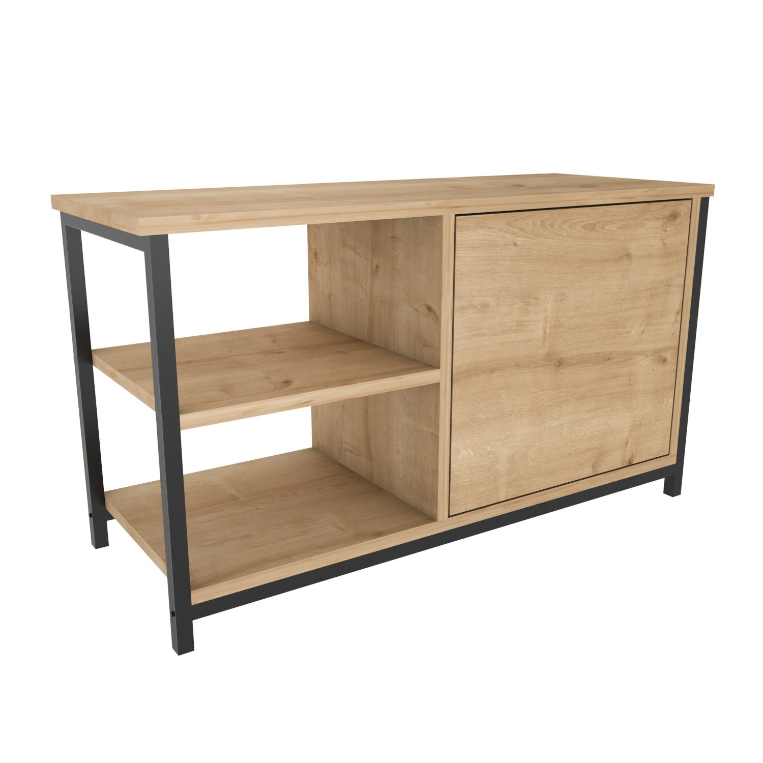 Móvel de TV industrial, preto e carvalho, 89,6 x 35,3 x 50,8 cm | Painel de partículas 100% revestido de melamina, 18 mm de espessura, estrutura de metal resistente | Design elegante e funcional