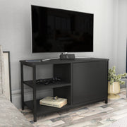 Móvel de TV industrial, preto e antracite, 89,6 x 35,3 x 50,8 cm | Painel de partículas 100% revestido de melamina e estrutura de metal | Design elegante e durável para salas de estar modernas