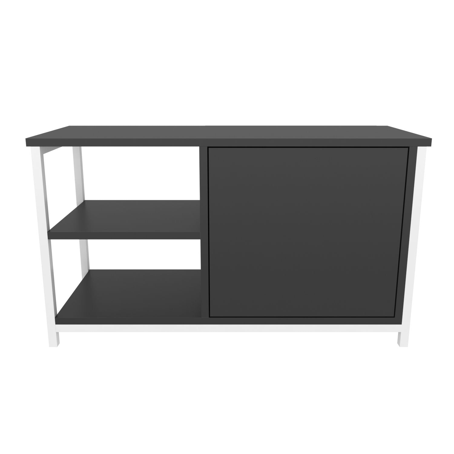 Móvel de TV elegante, branco e antracite, 89,6 x 35,3 x 50,8 cm | Painel de partículas 100% revestido de melamina e estrutura de metal | Design moderno para sala de estar