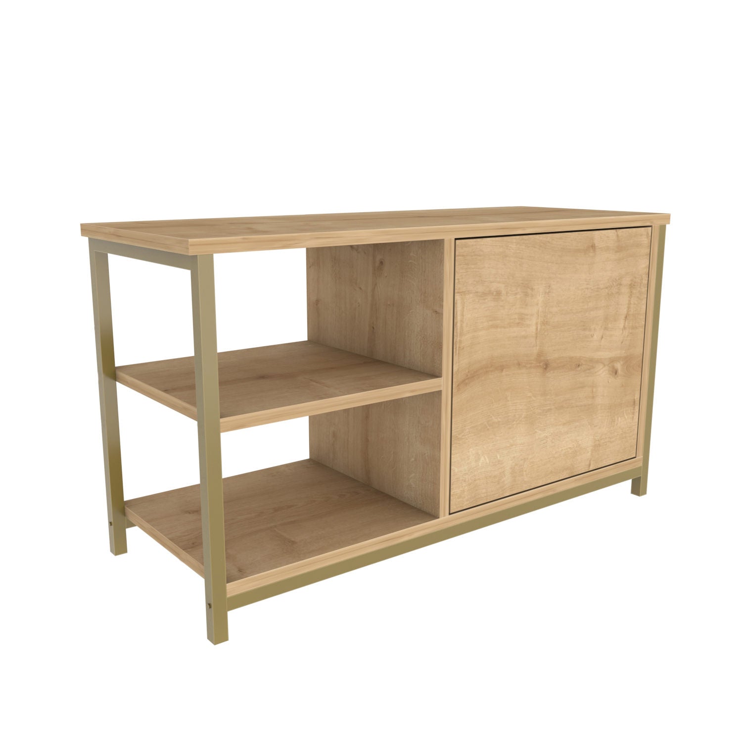 Móvel de TV Glamouroso, Dourado e Carvalho, 89,6 x 35,3 x 50,8 cm | Painel de partículas 100% revestido em melamina, 18 mm de espessura, estrutura de metal resistente | Design elegante e funcional para salas de estar modernas