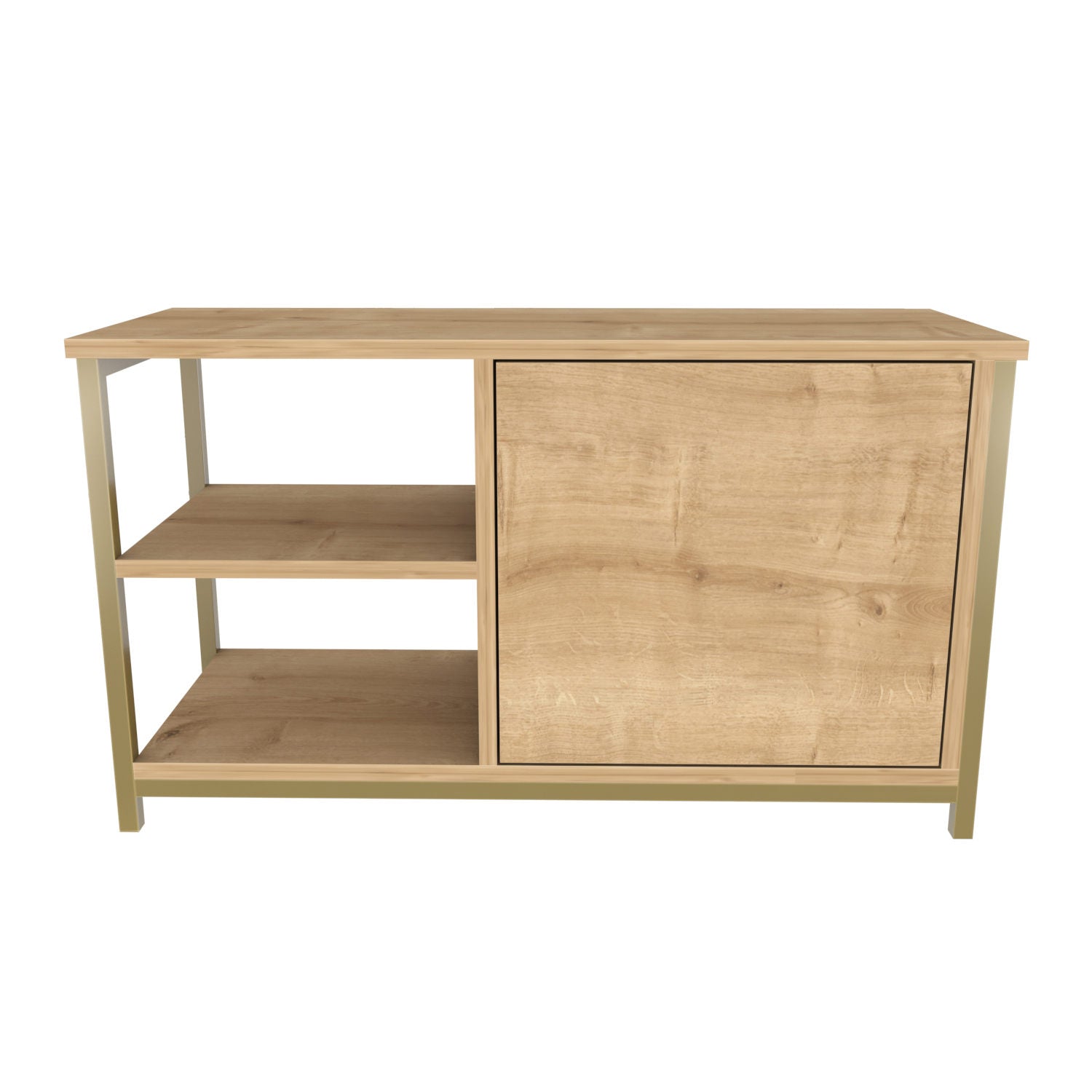 Móvel de TV Glamouroso, Dourado e Carvalho, 89,6 x 35,3 x 50,8 cm | Painel de partículas 100% revestido em melamina, 18 mm de espessura, estrutura de metal resistente | Design elegante e funcional para salas de estar modernas