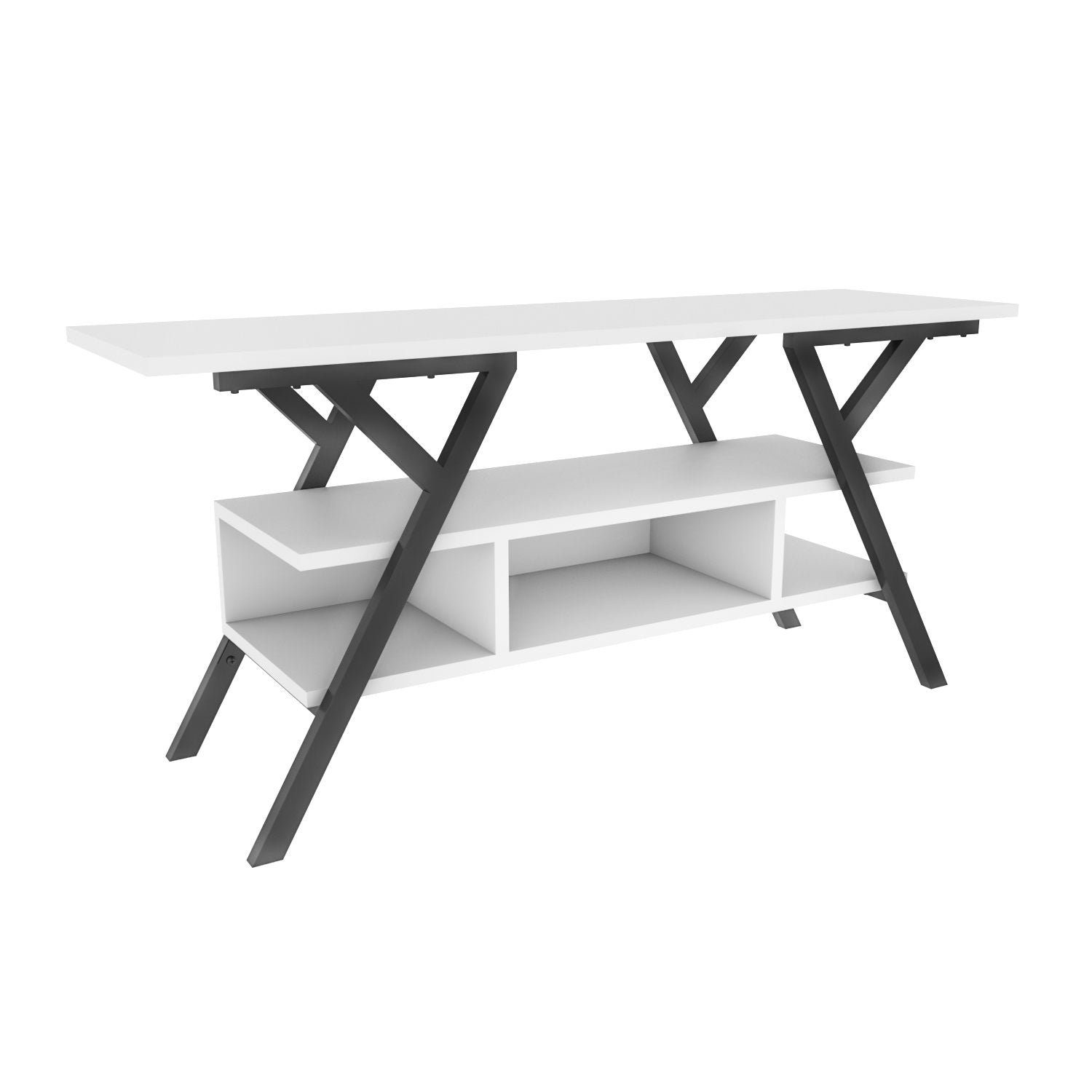 Móvel de TV elegante, preto e branco, 120 x 35 x 55 cm | Painel de partículas 100% revestido de melamina, 18 mm de espessura, estrutura de metal resistente | Design moderno para sala de estar