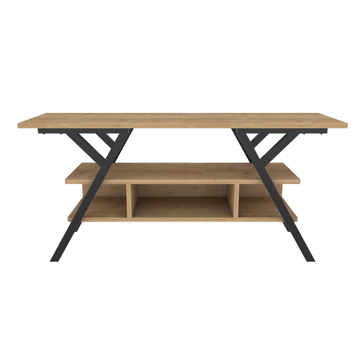 Móvel de TV industrial, preto e carvalho, 120 x 35 x 55 cm | Painel de partículas 100% revestido de melamina, 18 mm de espessura, estrutura de metal resistente | Design elegante e funcional