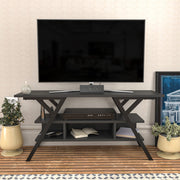 Móvel de TV industrial, preto e antracite, 120 x 35 x 55 cm | Painel de partículas 100% revestido de melamina, 18 mm de espessura, estrutura de metal resistente | Design elegante e funcional