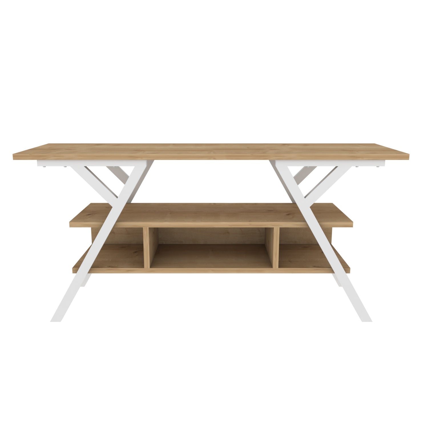 Móvel de TV escandinavo, branco e carvalho, 120 x 35 x 55 cm | Painel de partículas 100% revestido de melamina, 18 mm de espessura, estrutura de metal resistente | Design elegante e funcional