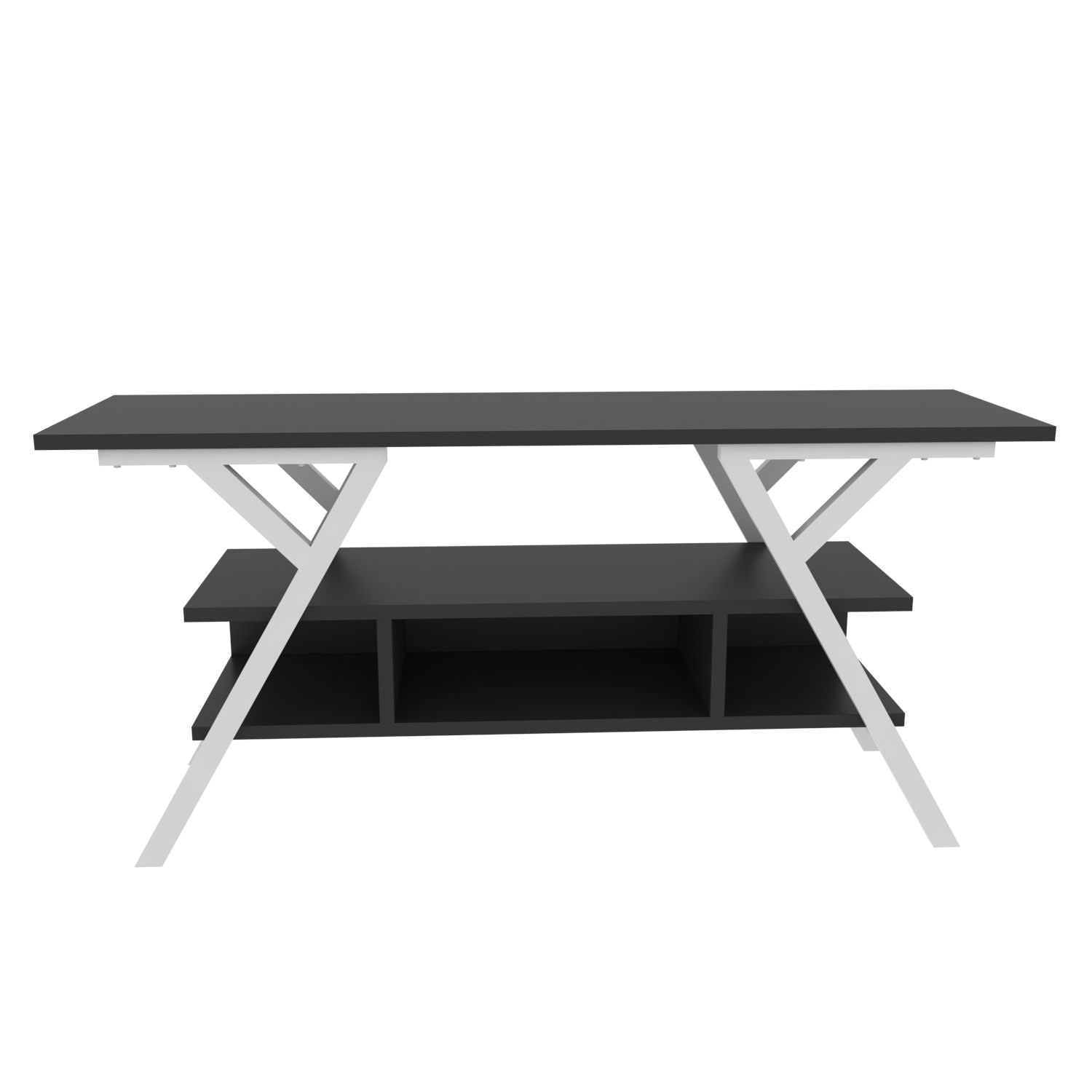 Móvel de TV elegante, 120 cm de largura, branco e antracite | Painel de partículas 100% revestido de melamina, 18 mm de espessura, estrutura de metal | Design moderno para sala de estar