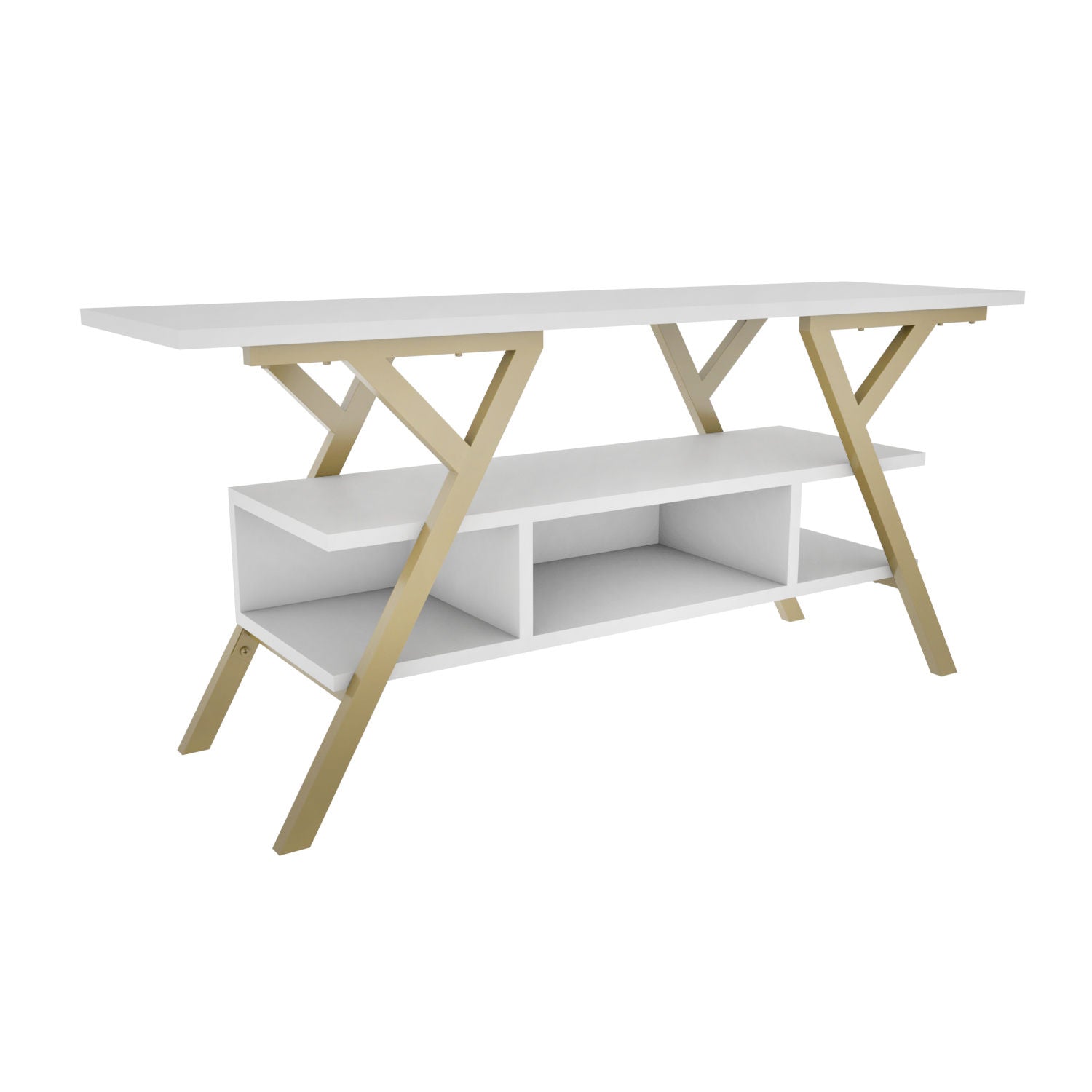 Móvel de TV Glamouroso, Dourado e Branco, 120 x 35 x 55 cm | Painel de partículas 100% revestido em melamina, 18 mm de espessura, estrutura de metal resistente | Design elegante e funcional para salas de estar modernas