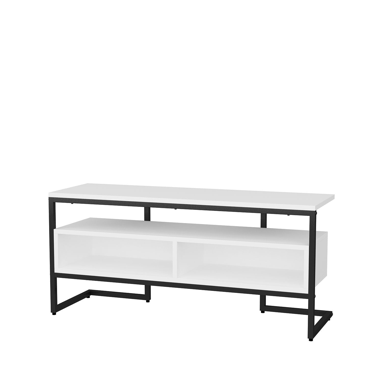 Móvel de TV elegante, preto e branco, 110 cm x 35 cm x 49,9 cm | Painel de partículas 100% revestido de melamina, 18 mm de espessura | Design moderno para salas de estar e espaços de entretenimento