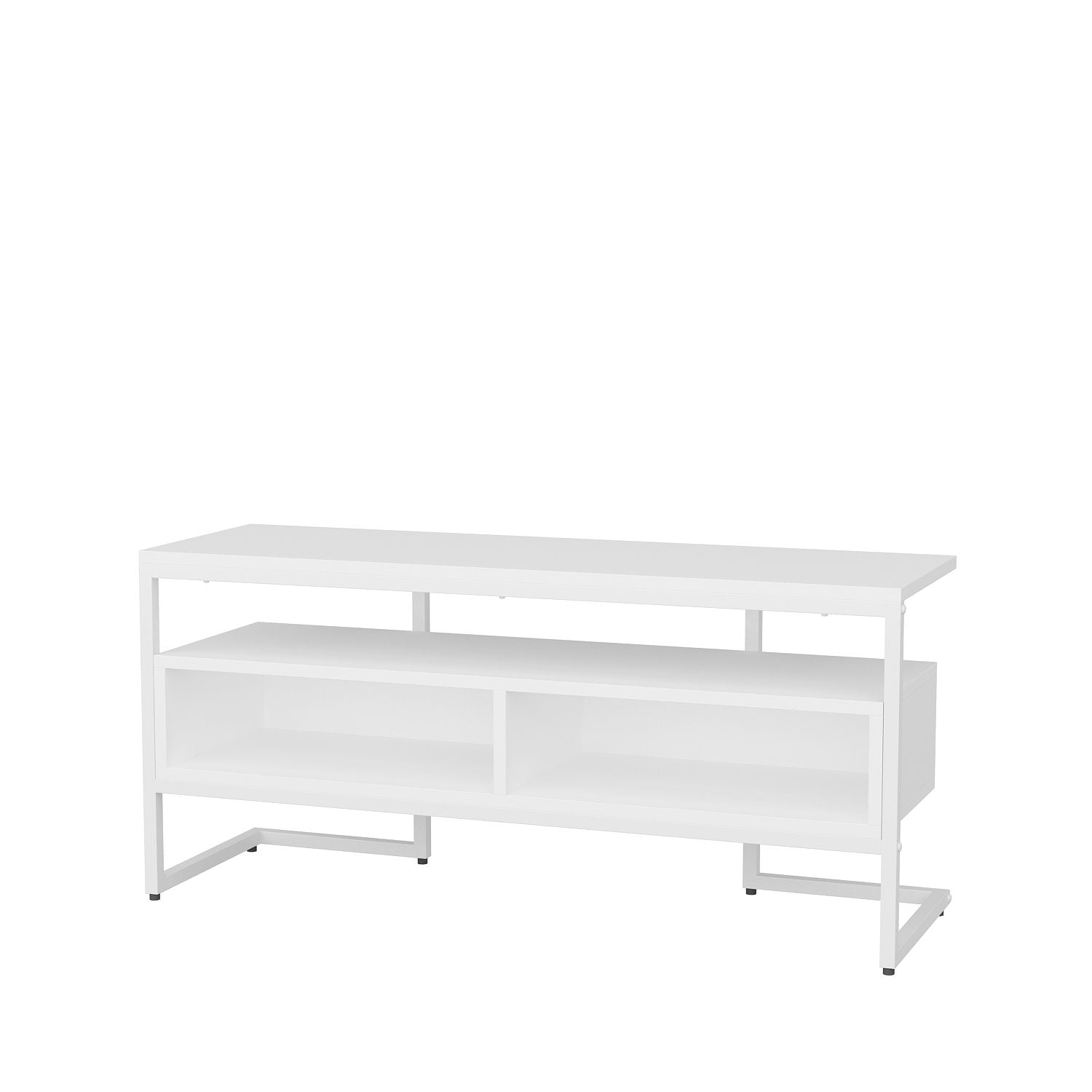 Móvel de TV moderno branco, 110 cm x 35 cm x 49,9 cm | Painel de partículas 100% revestido em melamina, 18 mm de espessura | Elegante e funcional para sala de estar