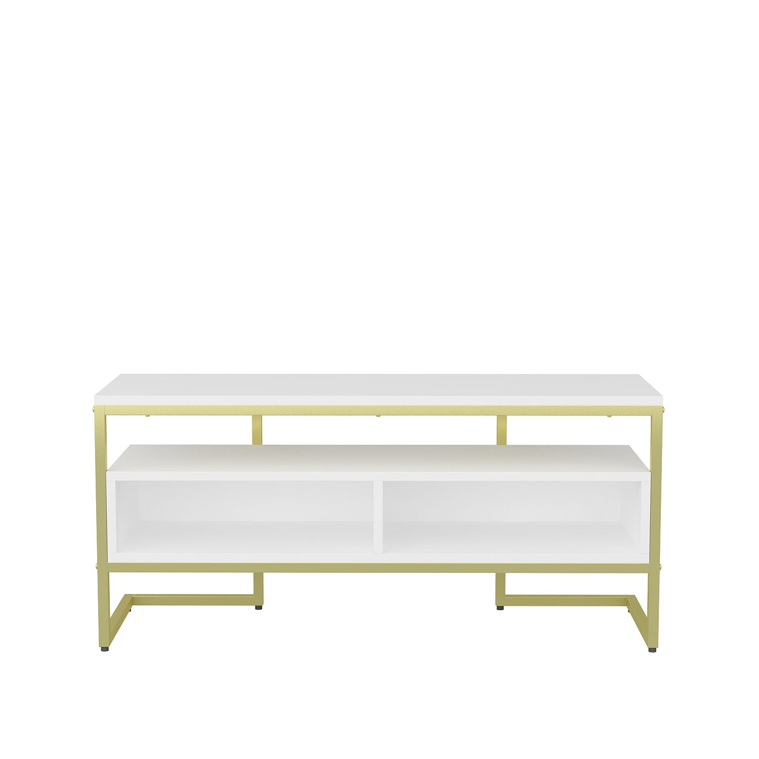 Móvel de TV Glamouroso, Dourado e Branco, 110 x 35 x 49,9 cm | Painel de partículas 100% revestido em melamina, 18 mm de espessura | Elegante e funcional para salas de estar modernas