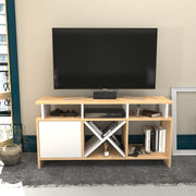 Móvel de TV elegante, carvalho e branco, 120 x 29,9 x 60,6 cm | Painel de partículas 100% revestido de melamina, 18 mm de espessura | Design moderno para salas de estar e espaços de entretenimento