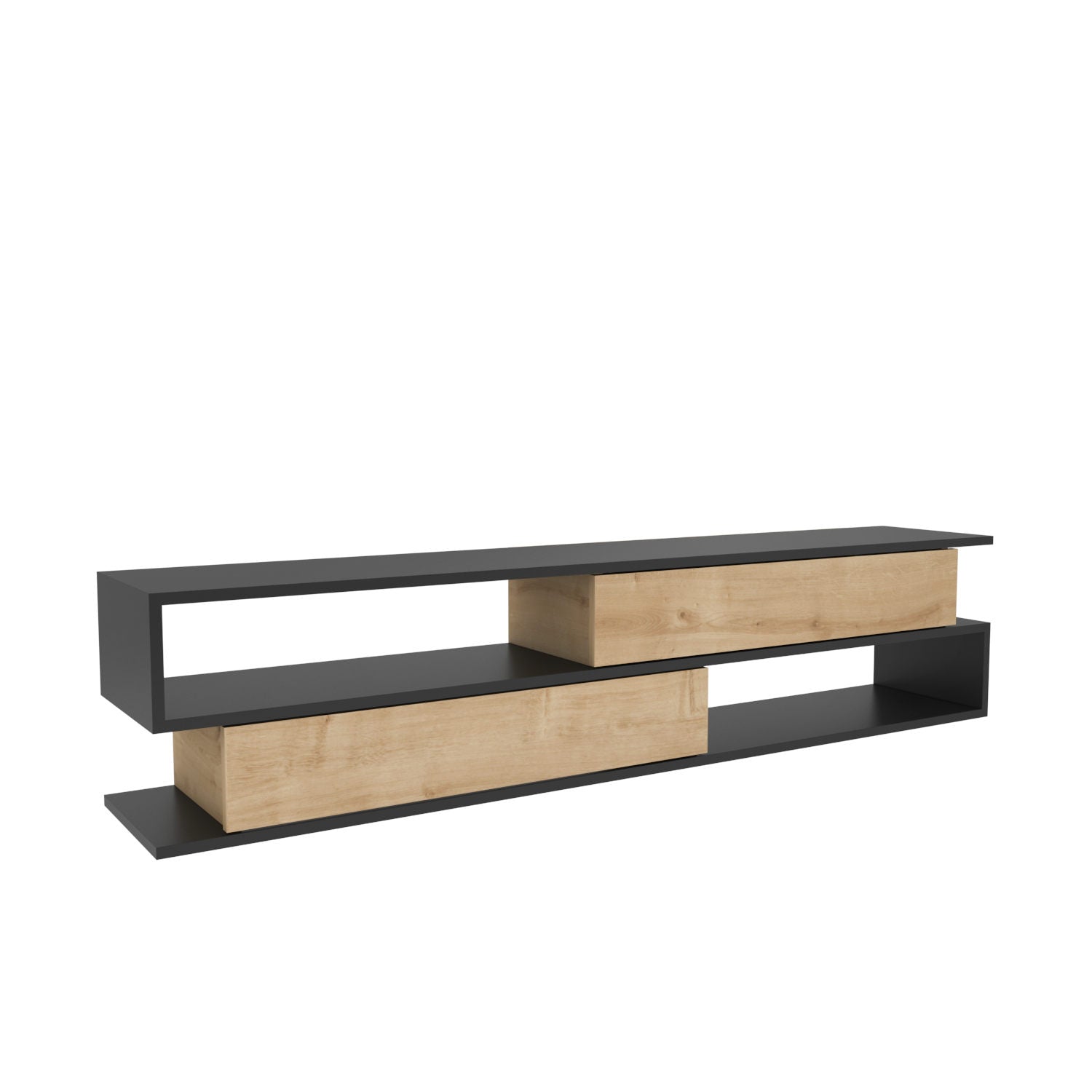 Móvel de TV elegante, antracite e carvalho, 160 x 35,3 x 38,6 cm | Painel de partículas 100% revestido de melamina, 18 mm de espessura | Design moderno para salas de estar e espaços de entretenimento