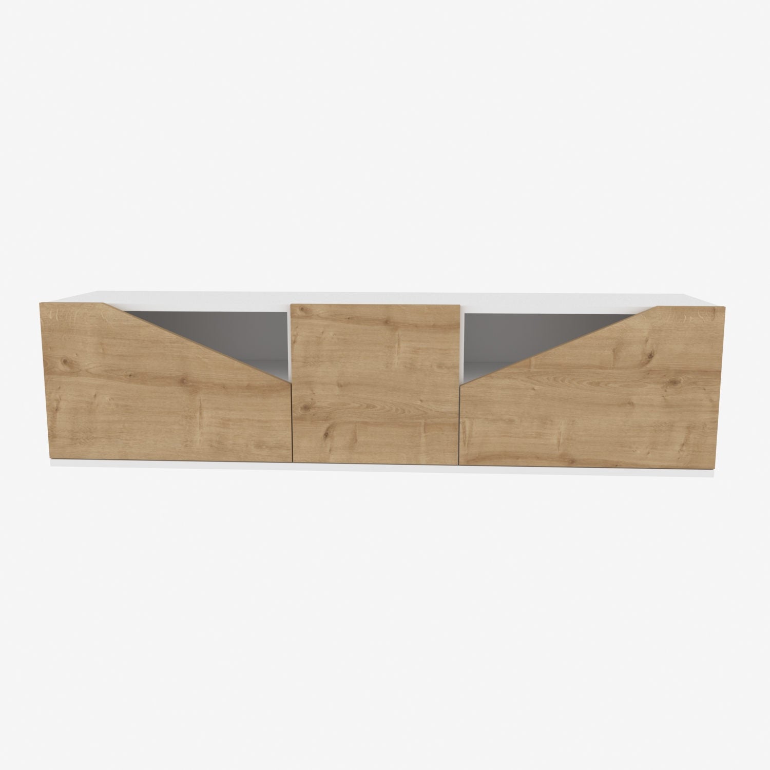 Móvel de TV escandinavo, branco e carvalho, 160 x 35,3 x 40 cm | Painel de partículas 100% revestido de melamina, 18 mm de espessura | Elegante e funcional para salas de estar modernas