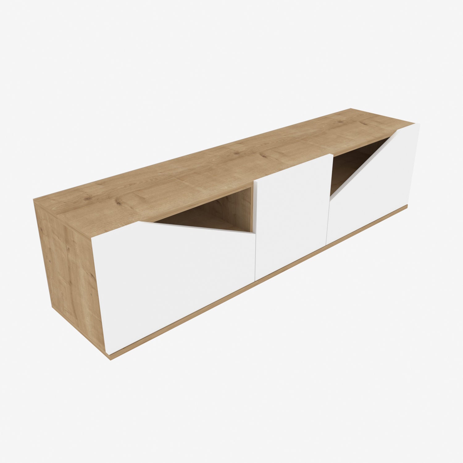 Móvel de TV escandinavo, carvalho e branco, 160 x 35,3 x 40 cm | Painel de partículas 100% revestido de melamina, 18 mm de espessura | Elegante e funcional para salas de estar modernas