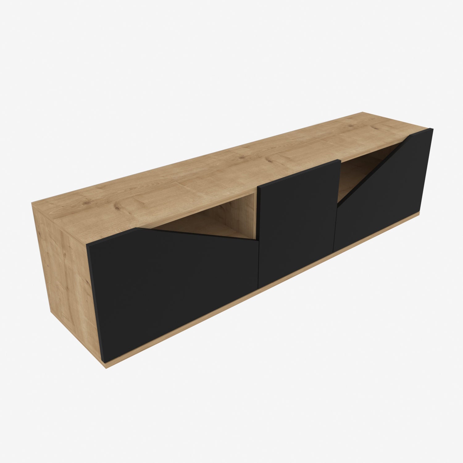 Móvel de TV escandinavo, carvalho e antracite, 160 cm x 35,3 cm x 40 cm | Painel de partículas 100% revestido de melamina, 18 mm de espessura | Design elegante e funcional para salas de estar modernas