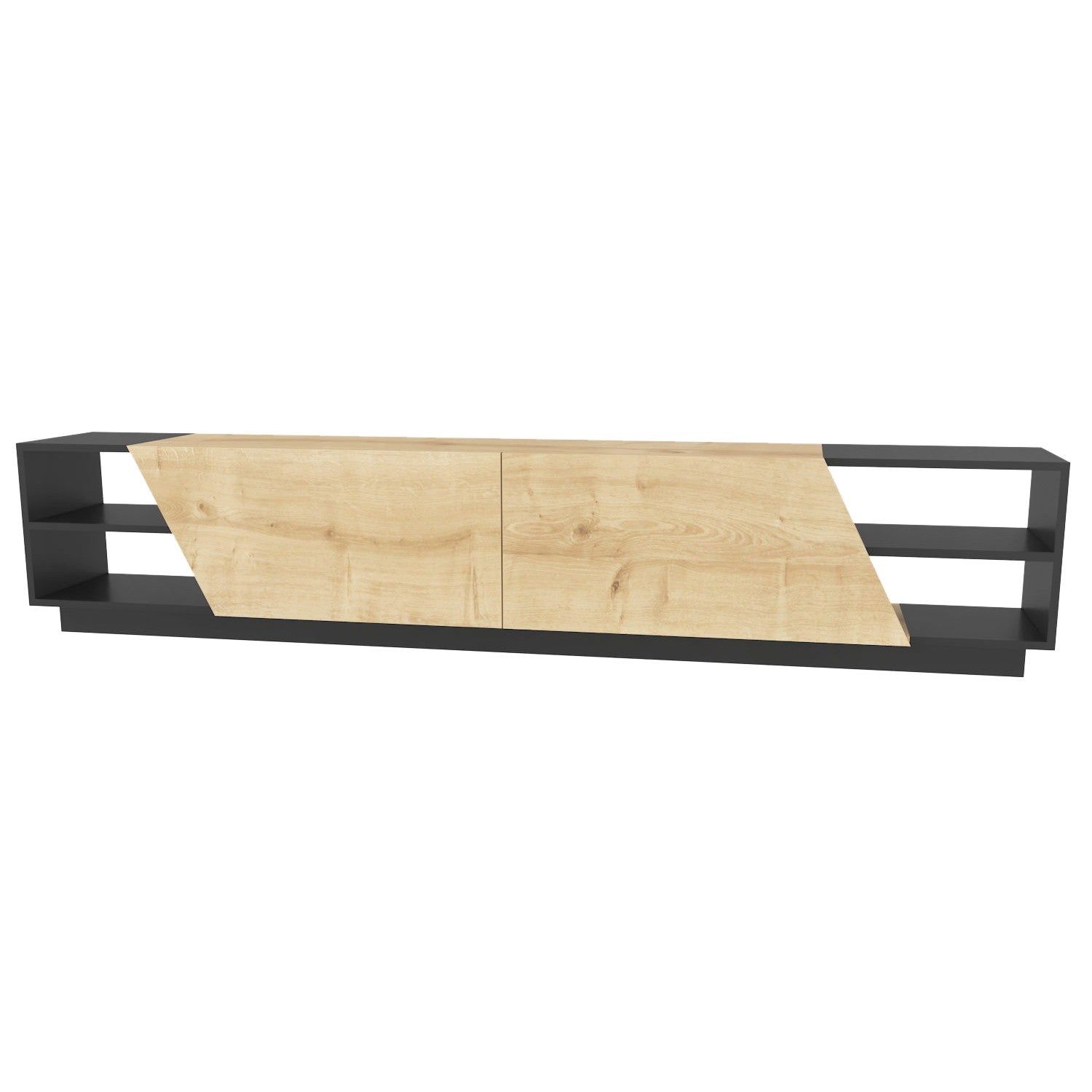 Móvel de TV escandinavo, 240 cm, antracite e carvalho | Painel de partículas 100% revestido com melamina, 18 mm de espessura | Elegante e funcional para salas de estar modernas