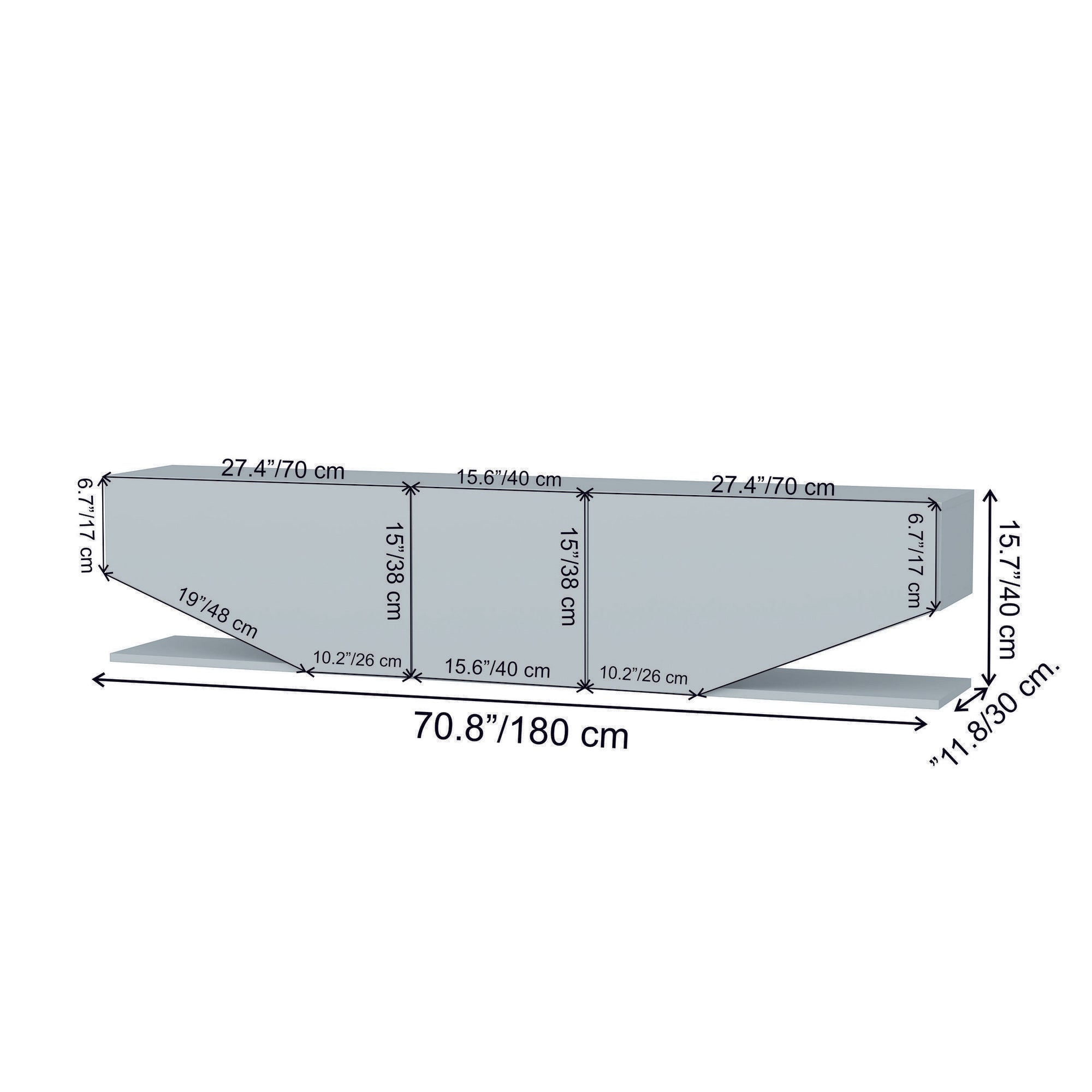 Móvel de TV moderno em antracite, 180 cm x 30 cm x 45 cm | Painel de partículas 100% revestido em melamina, 18 mm de espessura | Design elegante para salas de estar contemporâneas