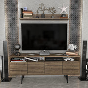 Móvel de TV elegante em nogueira, 160 cm x 35 cm x 64,5 cm | Painel de partículas 100% revestido em melamina, 18 mm de espessura | Perfeito para salas de estar e espaços de entretenimento modernos