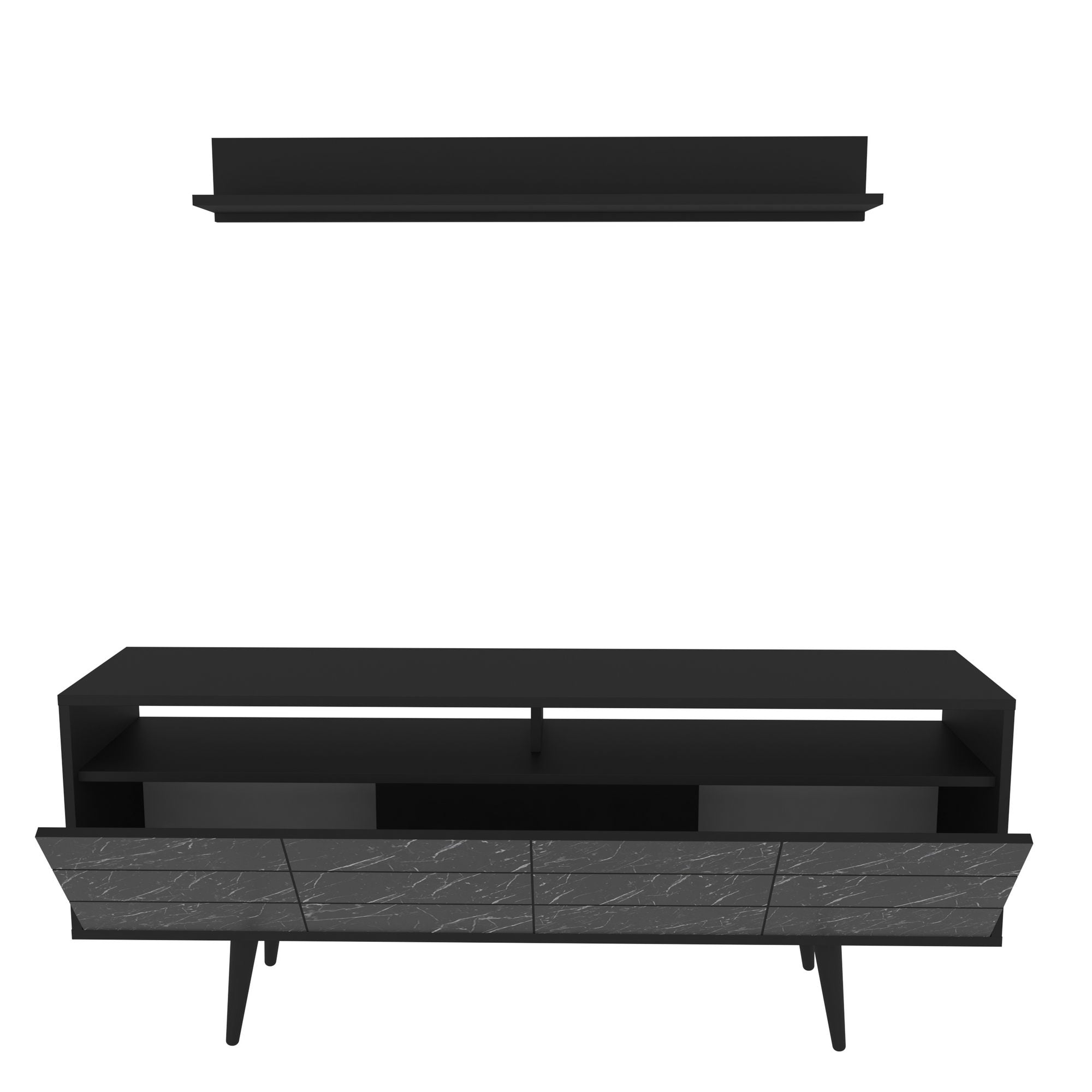 Móvel de TV moderno, preto antracite, 160 x 35 x 64,5 cm | Painel de partículas 100% revestido em melamina, 18 mm de espessura | Elegante e funcional para sala de estar