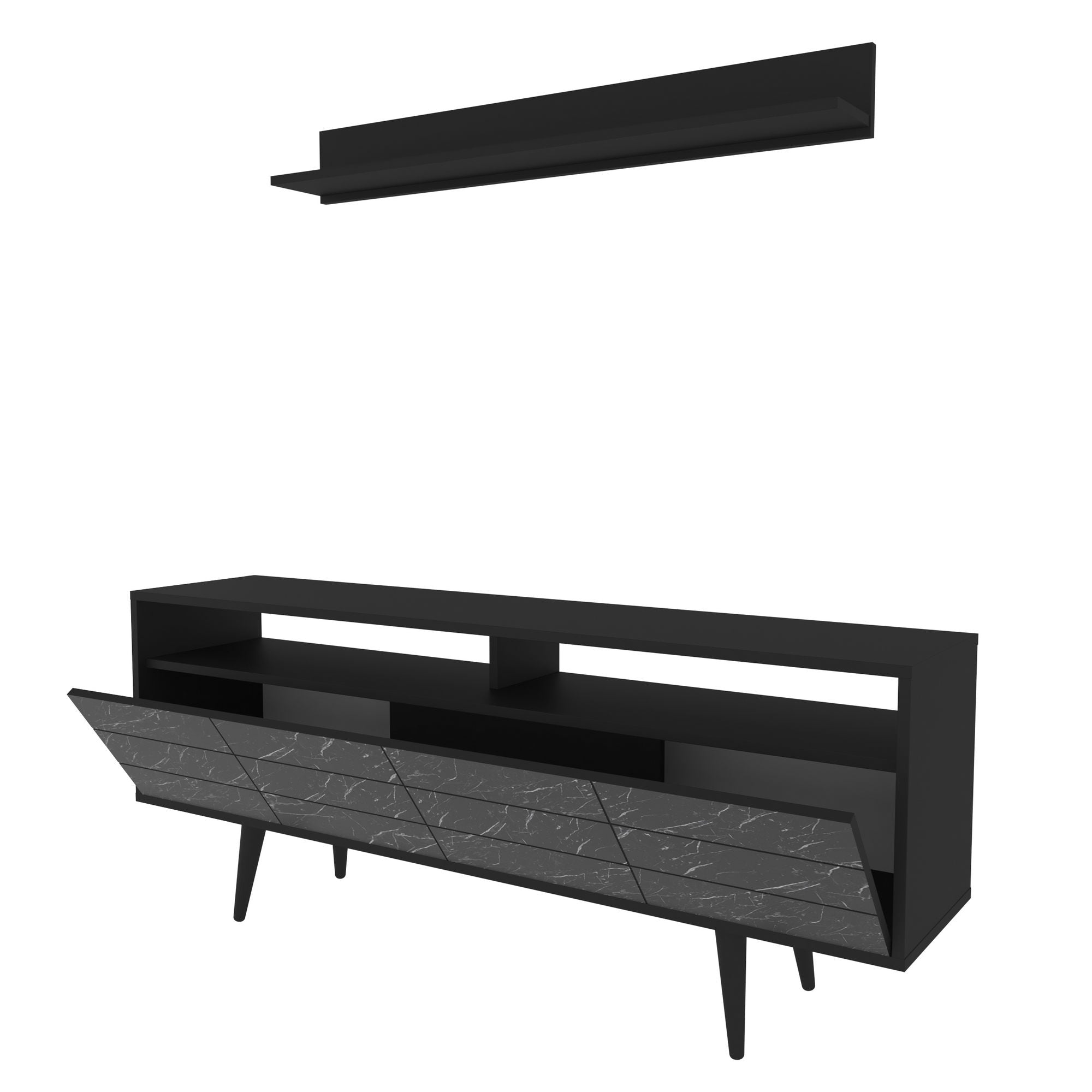 Móvel de TV moderno, preto antracite, 160 x 35 x 64,5 cm | Painel de partículas 100% revestido em melamina, 18 mm de espessura | Elegante e funcional para sala de estar