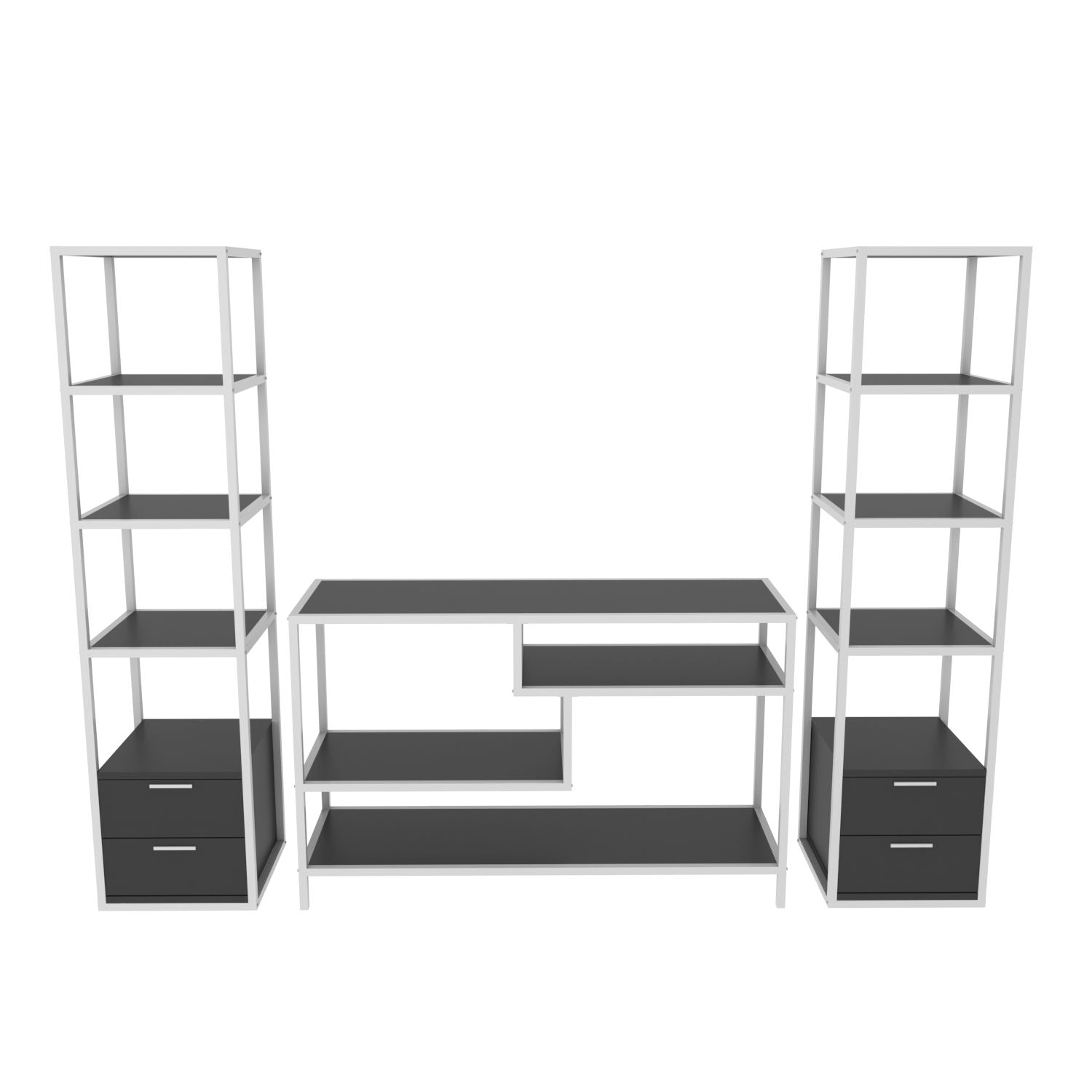 Móvel de TV elegante, branco e antracite, 198 x 39 x 160 cm | Painel de partículas 100% revestido em melamina, 18 mm de espessura | Design moderno para salas de estar e espaços de entretenimento