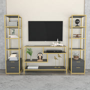 Móvel de TV Glamouroso, Dourado e Antracite, 198 x 39 x 160 cm | Painel de partículas 100% revestido em melamina, 18 mm de espessura | Armazenamento elegante para salas de estar modernas