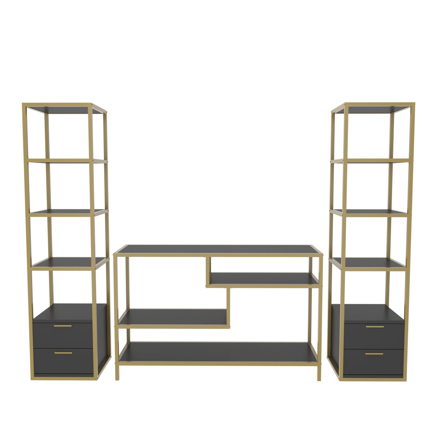 Móvel de TV Glamouroso, Dourado e Antracite, 198 x 39 x 160 cm | Painel de partículas 100% revestido em melamina, 18 mm de espessura | Armazenamento elegante para salas de estar modernas