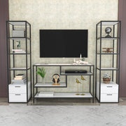 Móvel de TV elegante, preto e branco, 198 x 39 x 160 cm | Painel de partículas 100% revestido em melamina, 18 mm de espessura | Design moderno para salas de estar e espaços de entretenimento