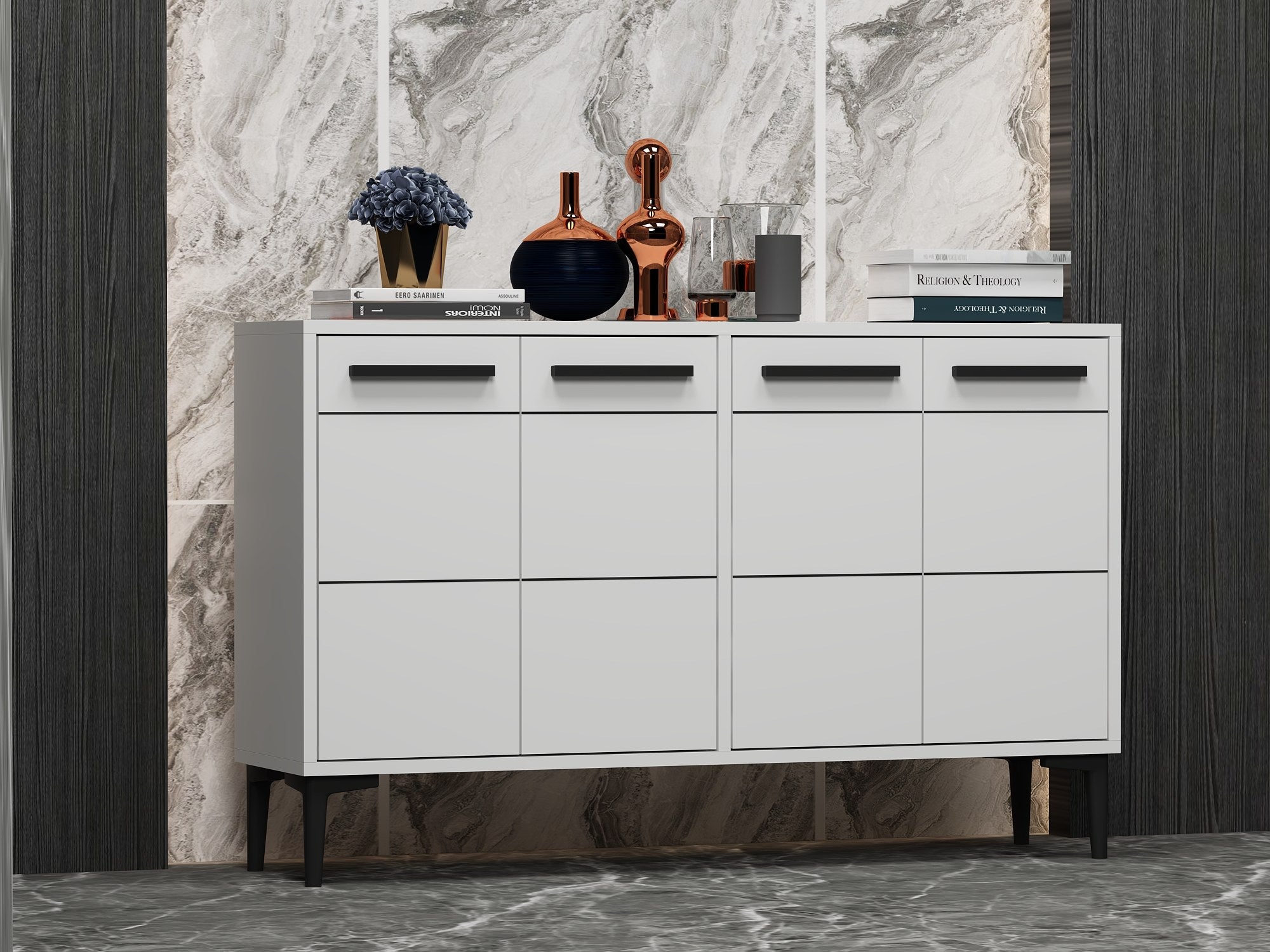 Aparador para TV – 120cm x 30cm x 75cm – Branco – Madeira de painel de partículas