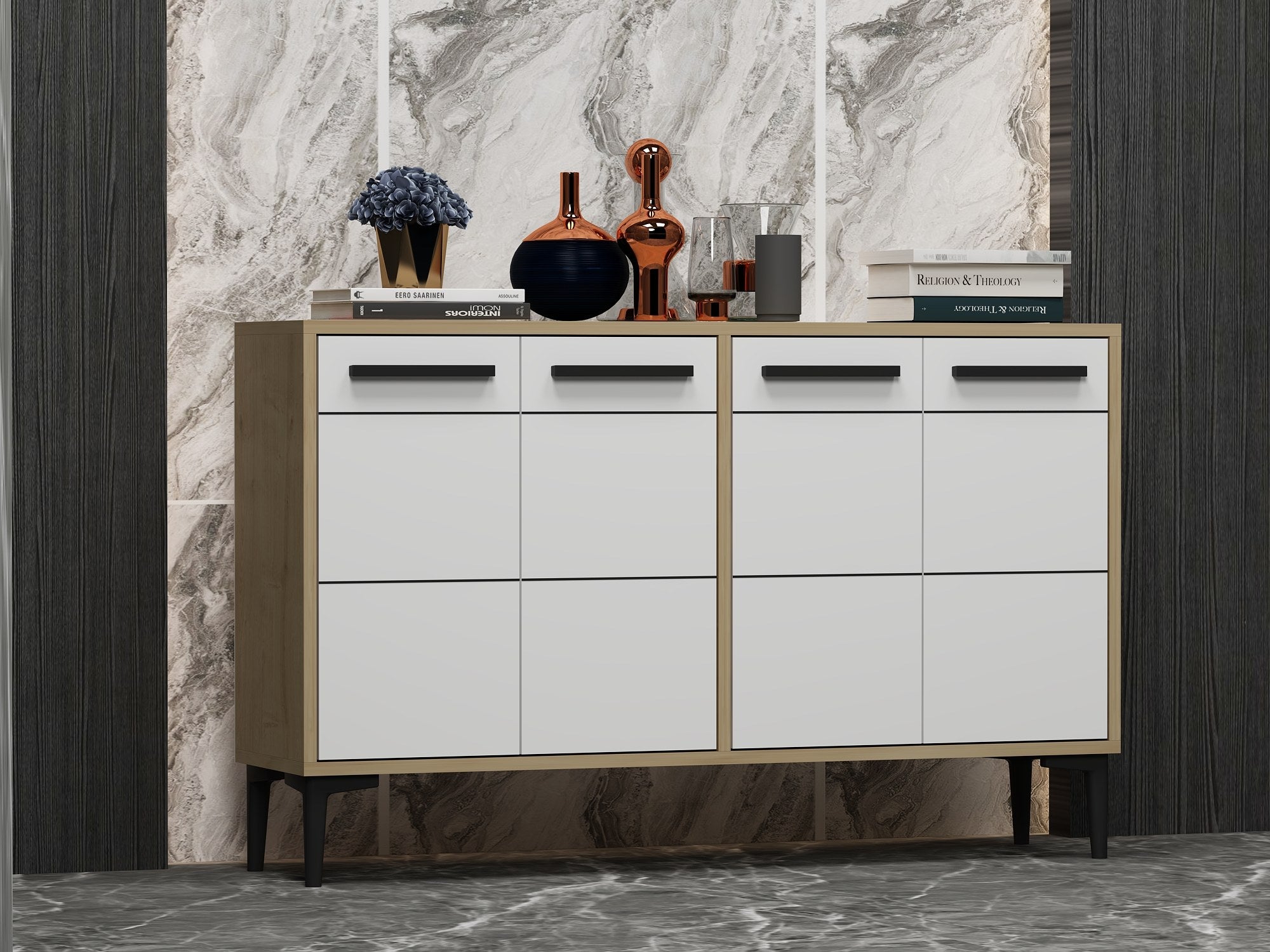 Aparador – 120 cm x 30 cm x 75 cm – Carvalho Safira e Branco – MDF