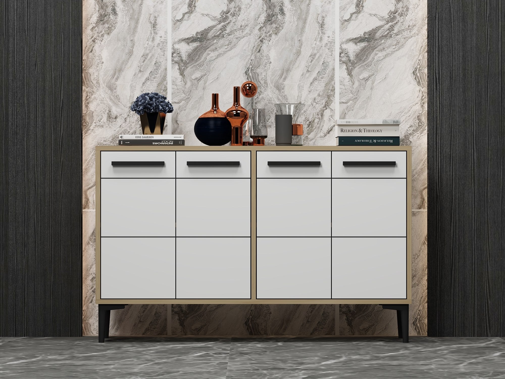 Aparador – 120 cm x 30 cm x 75 cm – Carvalho Safira e Branco – MDF