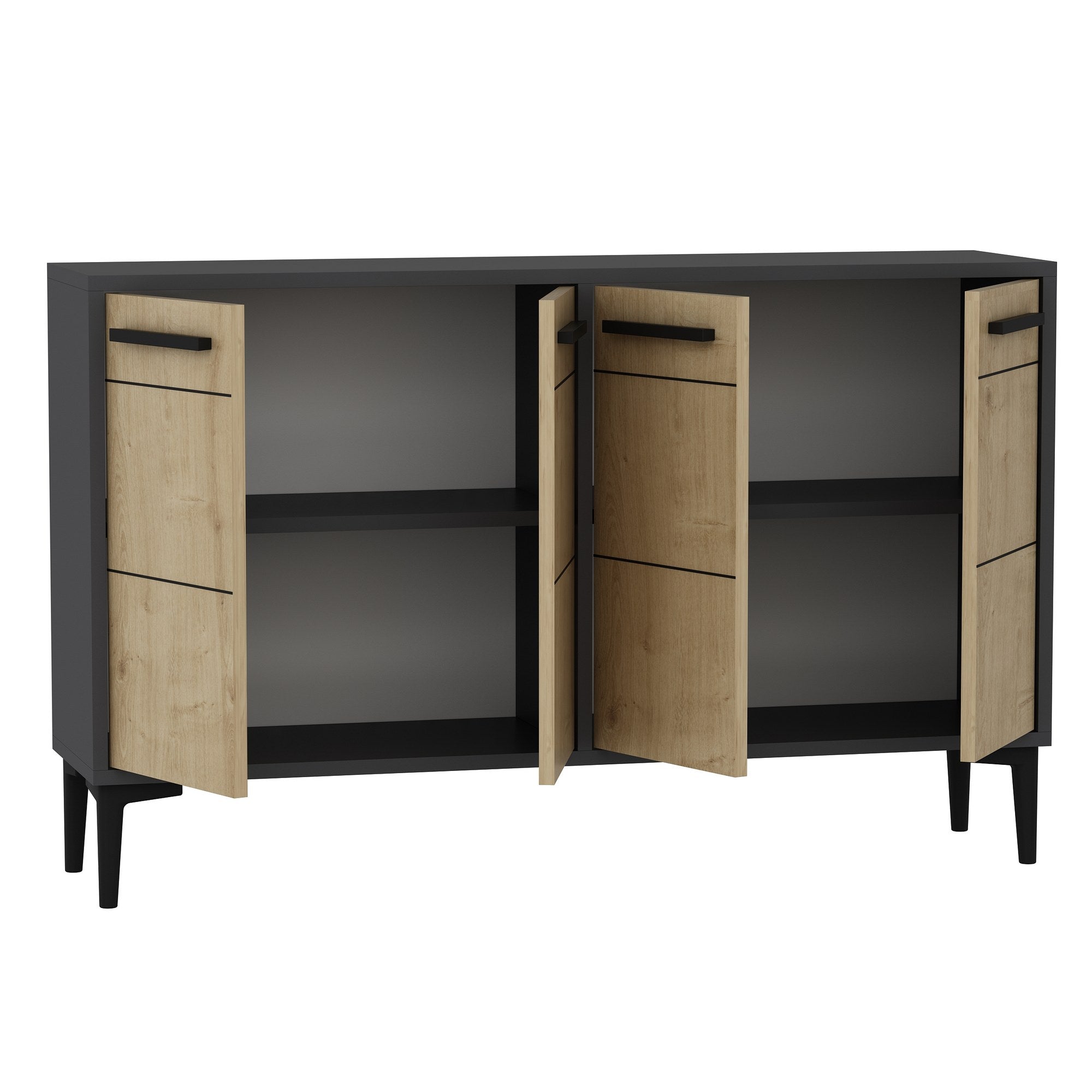 Aparador – 120 cm x 30 cm x 75 cm – Antracite e Carvalho Safira – MDF
