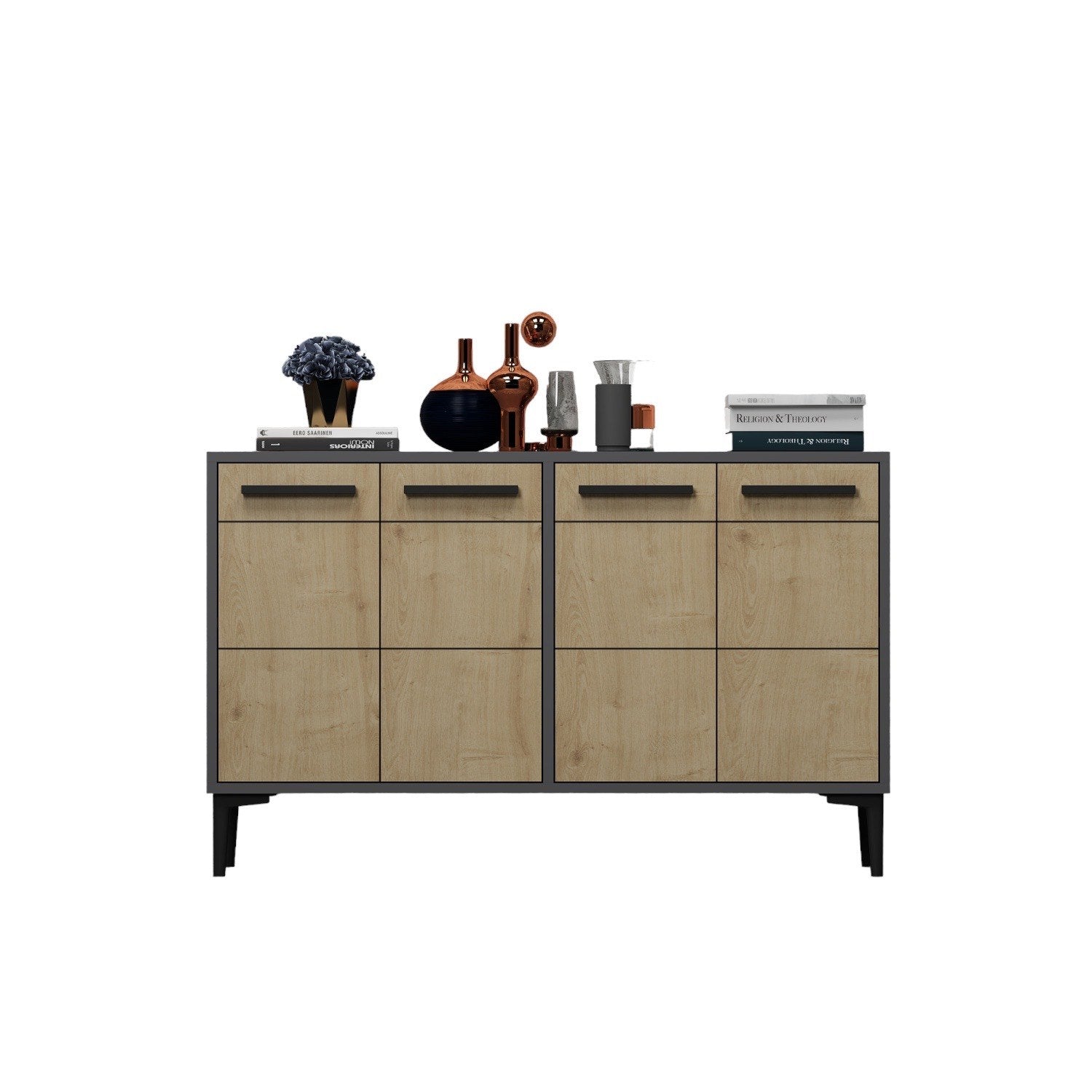 Aparador – 120 cm x 30 cm x 75 cm – Antracite e Carvalho Safira – MDF