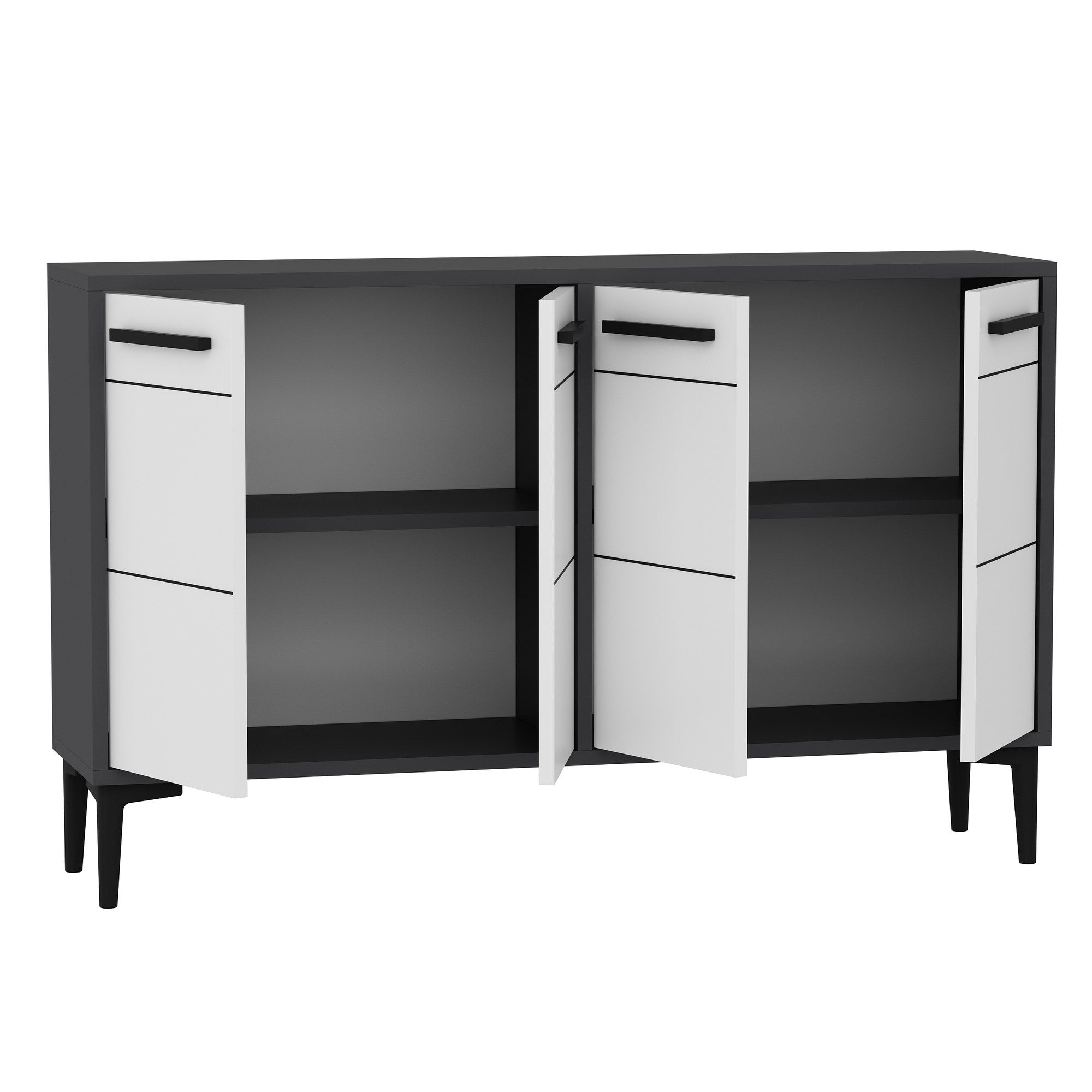 Aparador de TV – 120cm x 30cm x 75cm – Antracite e Branco – Painel de partículas revestido em melamina