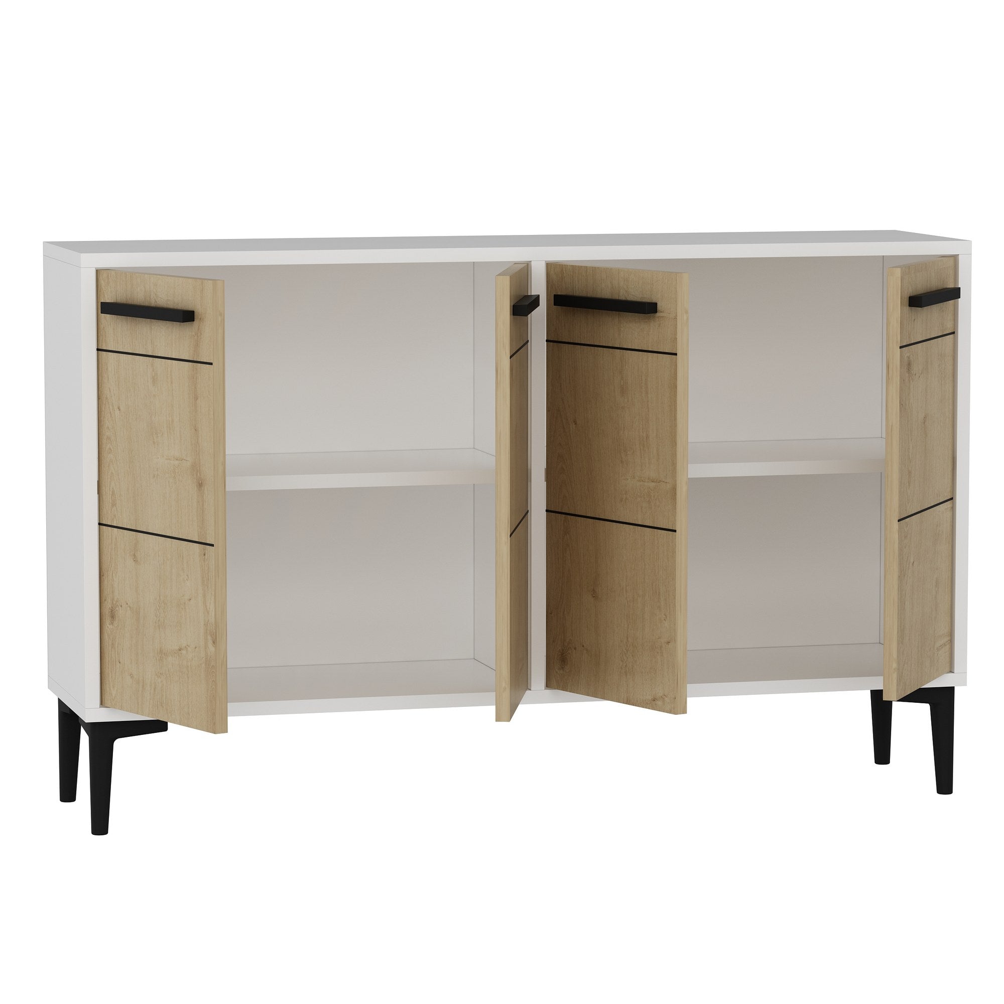 Aparador – 120cm x 30cm x 75cm – Branco e Carvalho Safira – MDF
